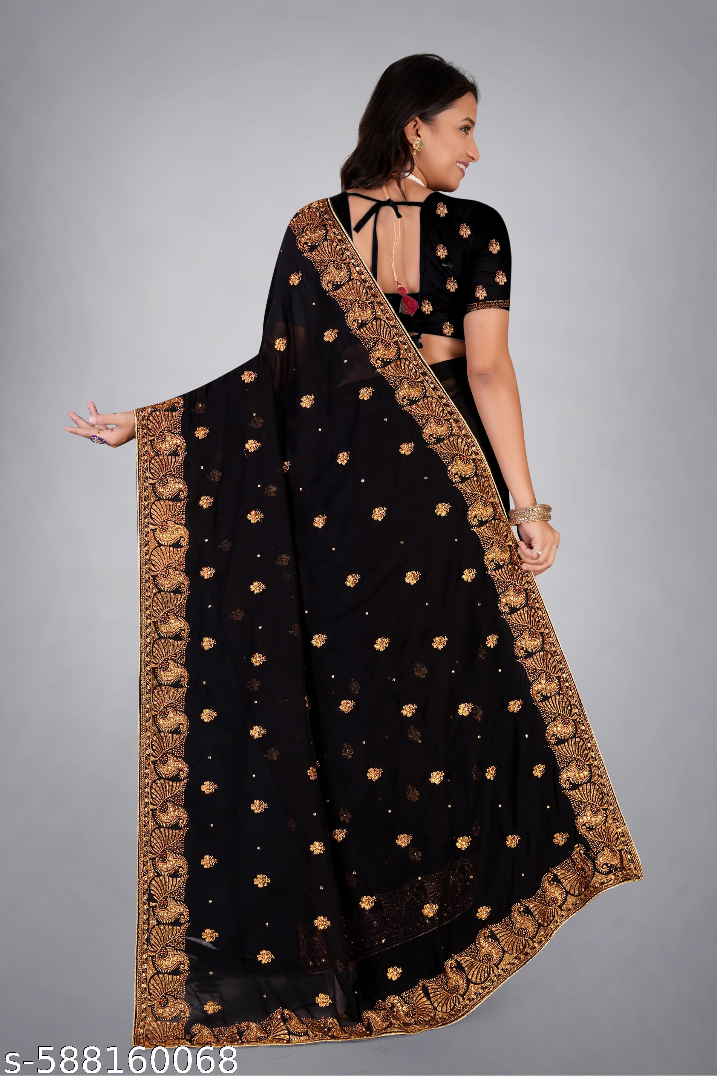 heavy Embroidery Work With Stone Work Saree - Unixkart
