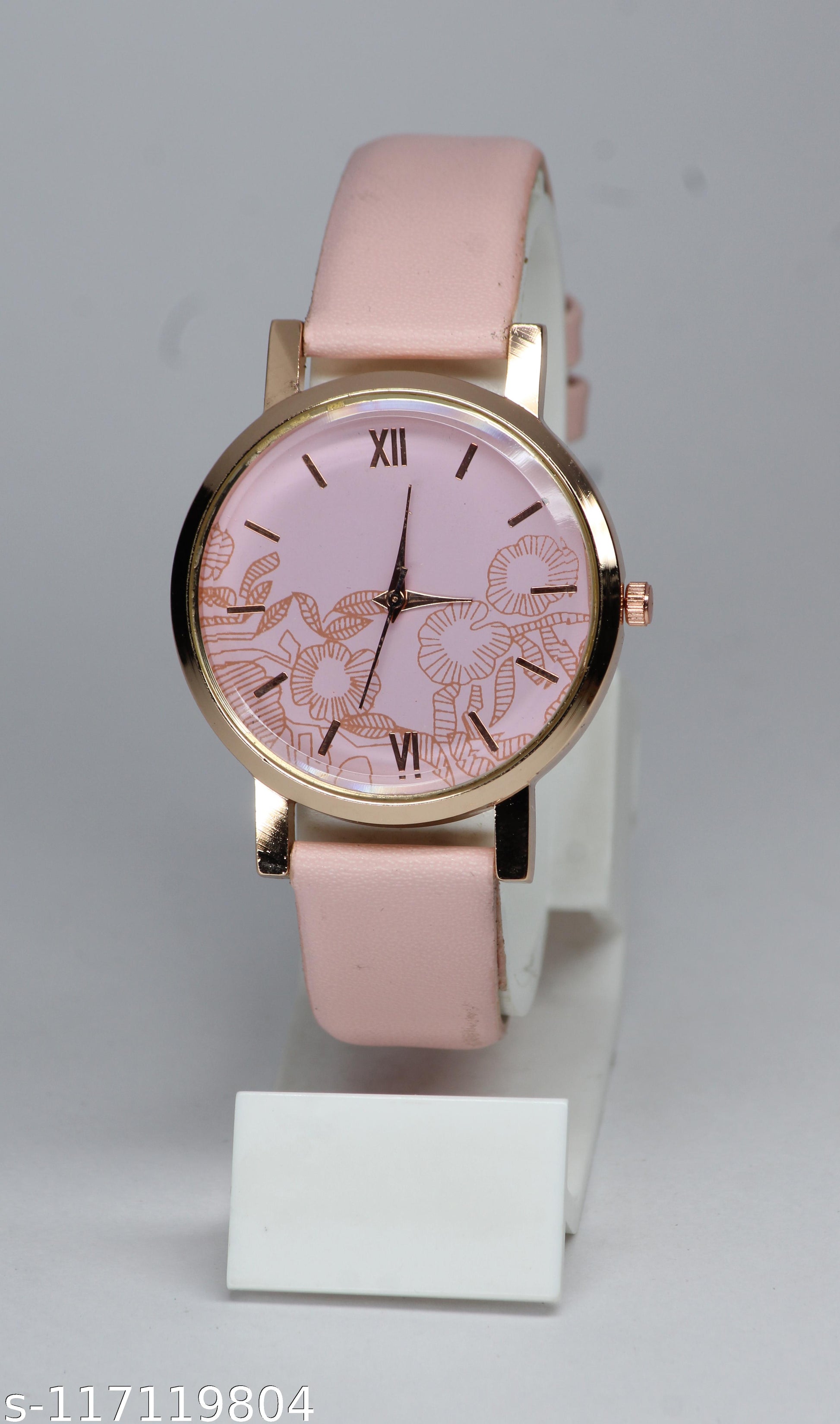Gorgeous Flower Designer Round Dial Attractive Leather Belt Analog Watches - Image 4