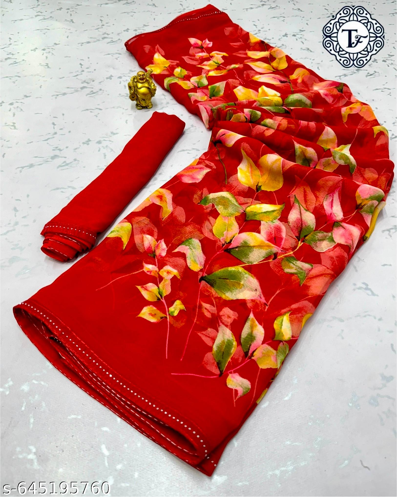 Weightless Printed Georgette Daily Wear Saree - Unixkart - View 4