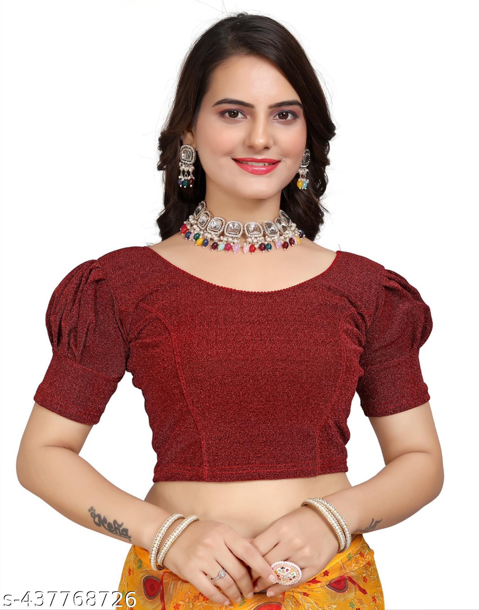 Stylish Designer Partywear Metalic Shining Blouse Latest New Blouse Design 2024 Puff Sleeves - Unixkart - View 4