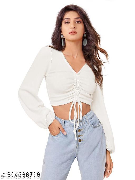 Casual Solid Puff-Sleeves Crop Top for Women - Image 4