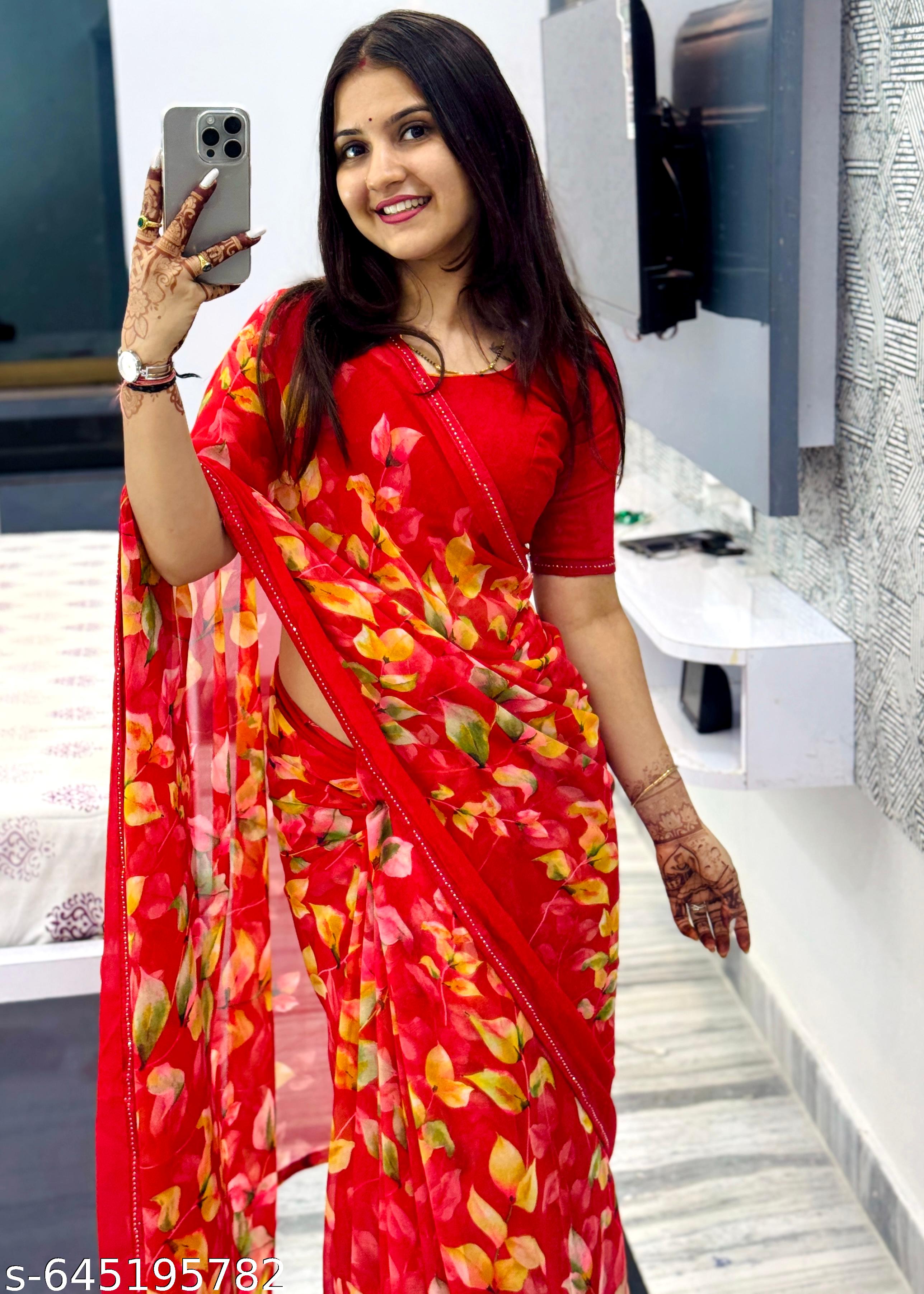 Weightless Printed Georgette Daily Wear Saree - Unixkart - View 4