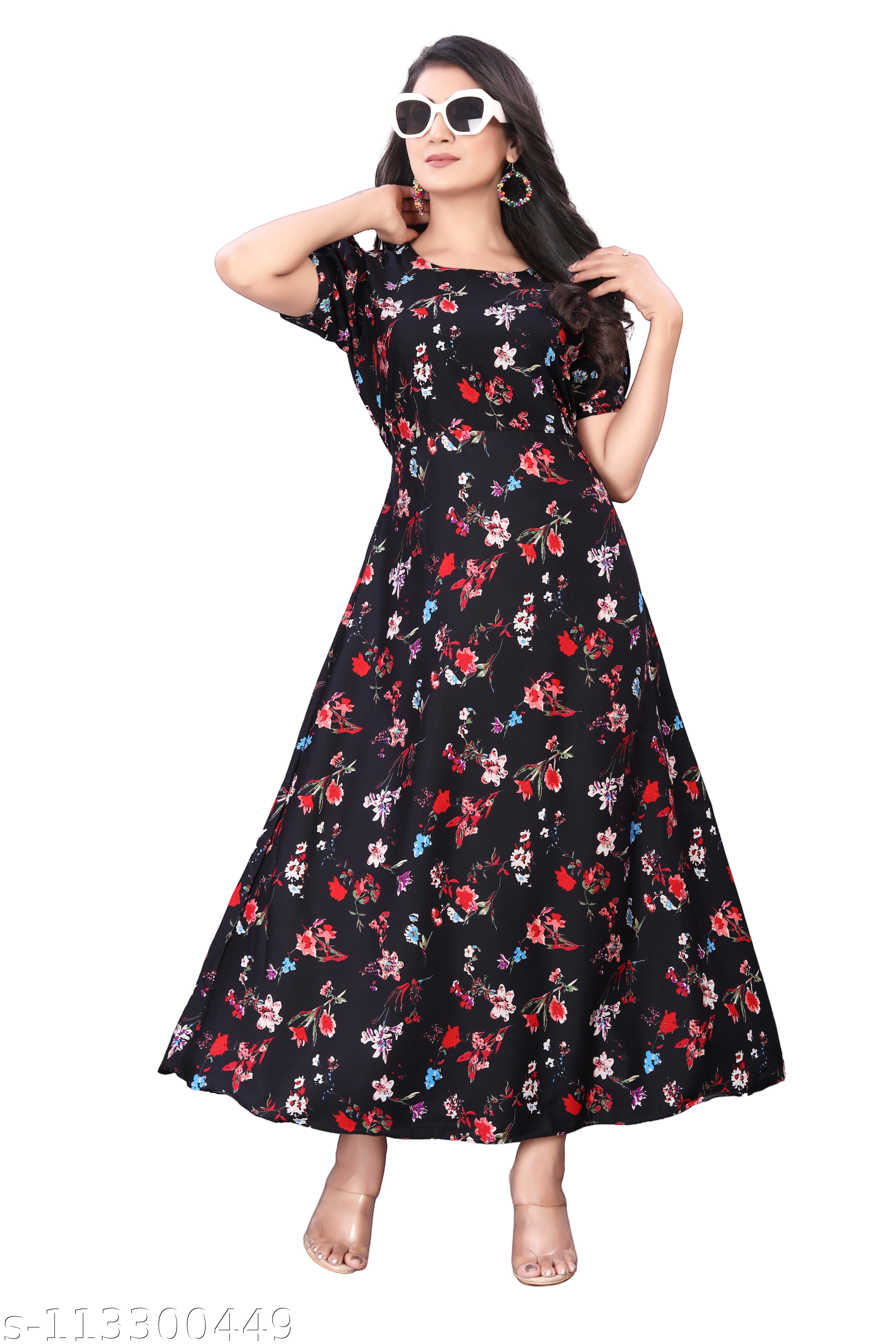 Women's Black & Red Puffed Sleeve Maxi Dress - Unixkart - View 4
