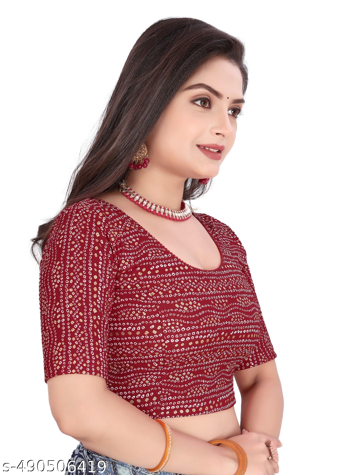 New Multicolor Bandhani Printed Blouse Stylish Stretchable Lycra Blouse for Women Blouse under 200 - Unixkart - View 4