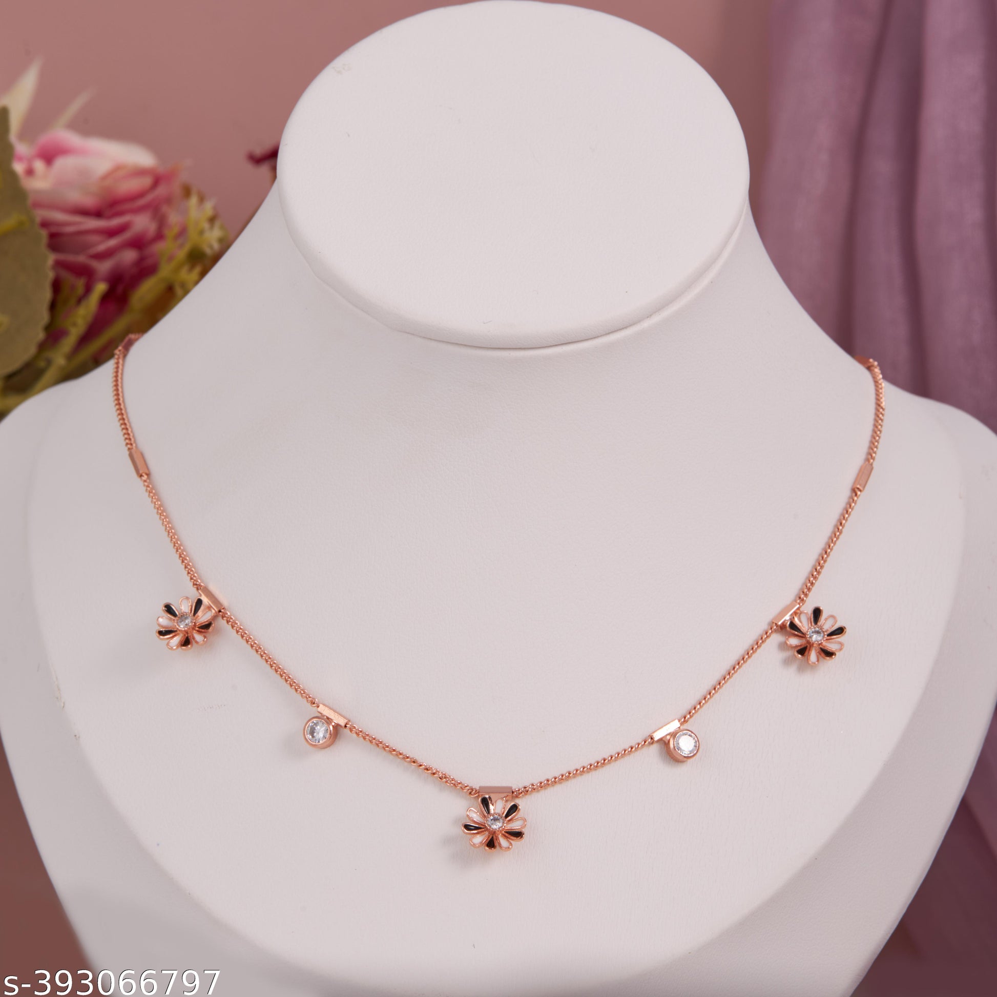 Premium Rose Gold-Plated Floral Charm Necklace with Sparkling Crystal Accents for Women and Girls - Unixkart - View 4