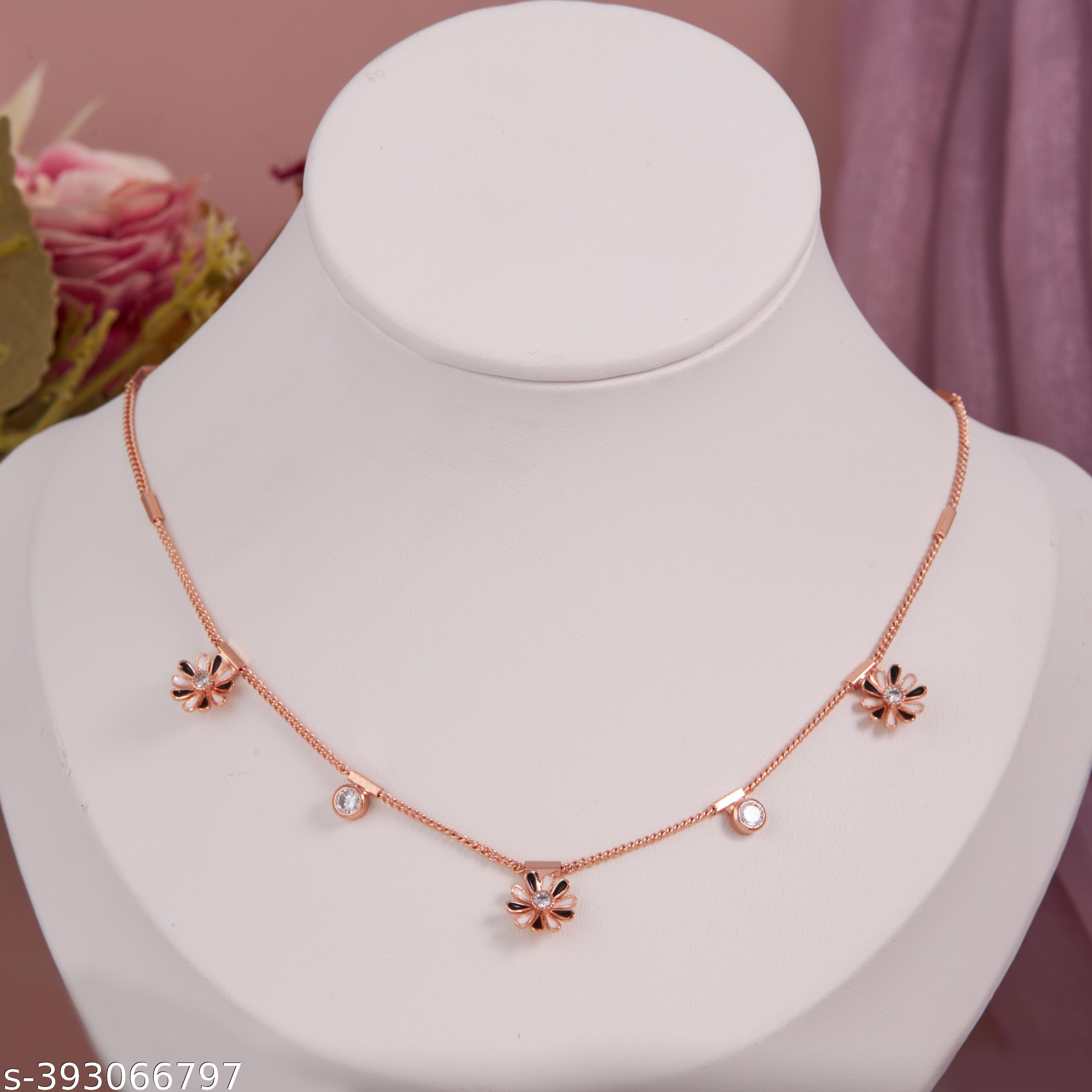 Premium Rose Gold-Plated Floral Charm Necklace with Sparkling Crystal Accents for Women and Girls - Unixkart - View 4