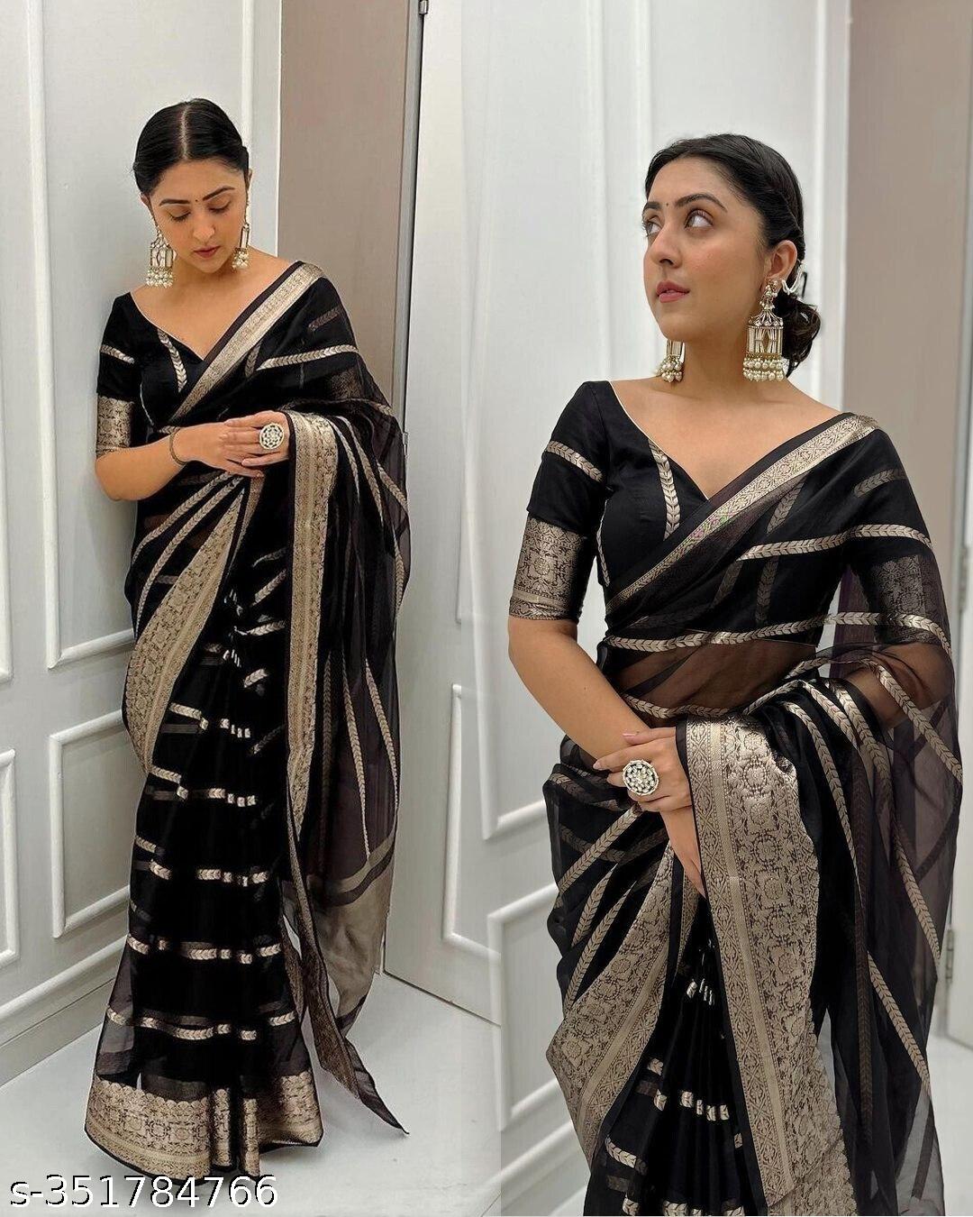 Elegant Black Soft Silk Saree - Unixkart - View 4