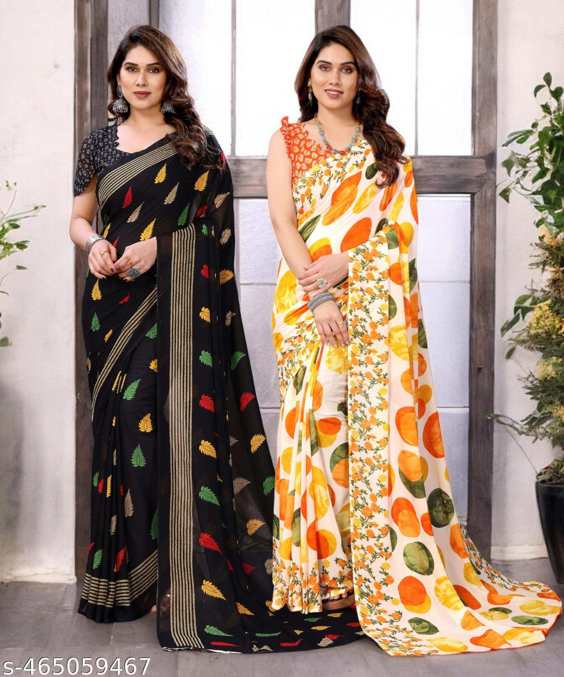 Combo Saree, Daily Wear Georgettete Sarees with blouse piece (Pack of 2) - Unixkart