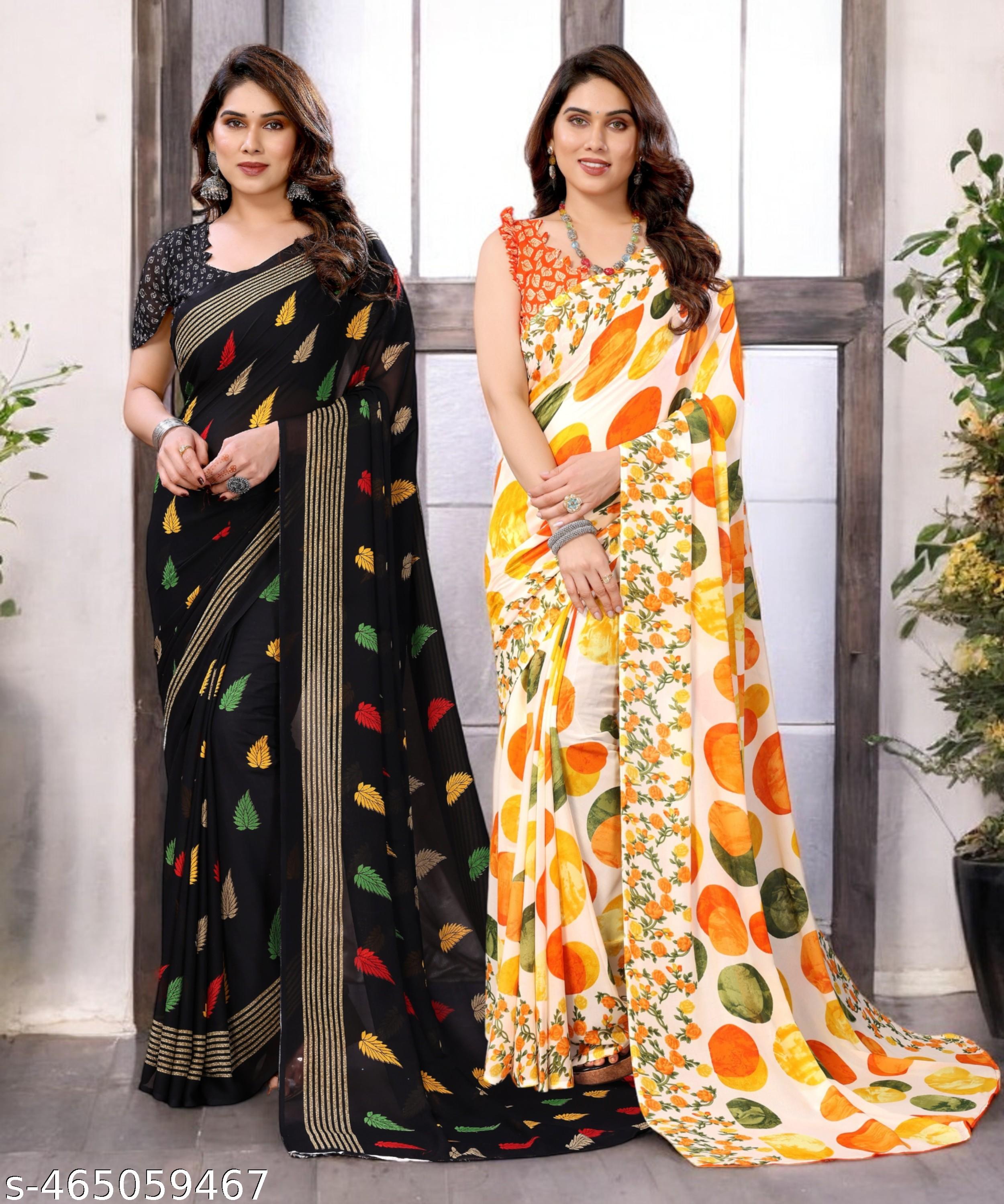 Combo Saree, Daily Wear Georgettete Sarees with blouse piece (Pack of 2) - Unixkart