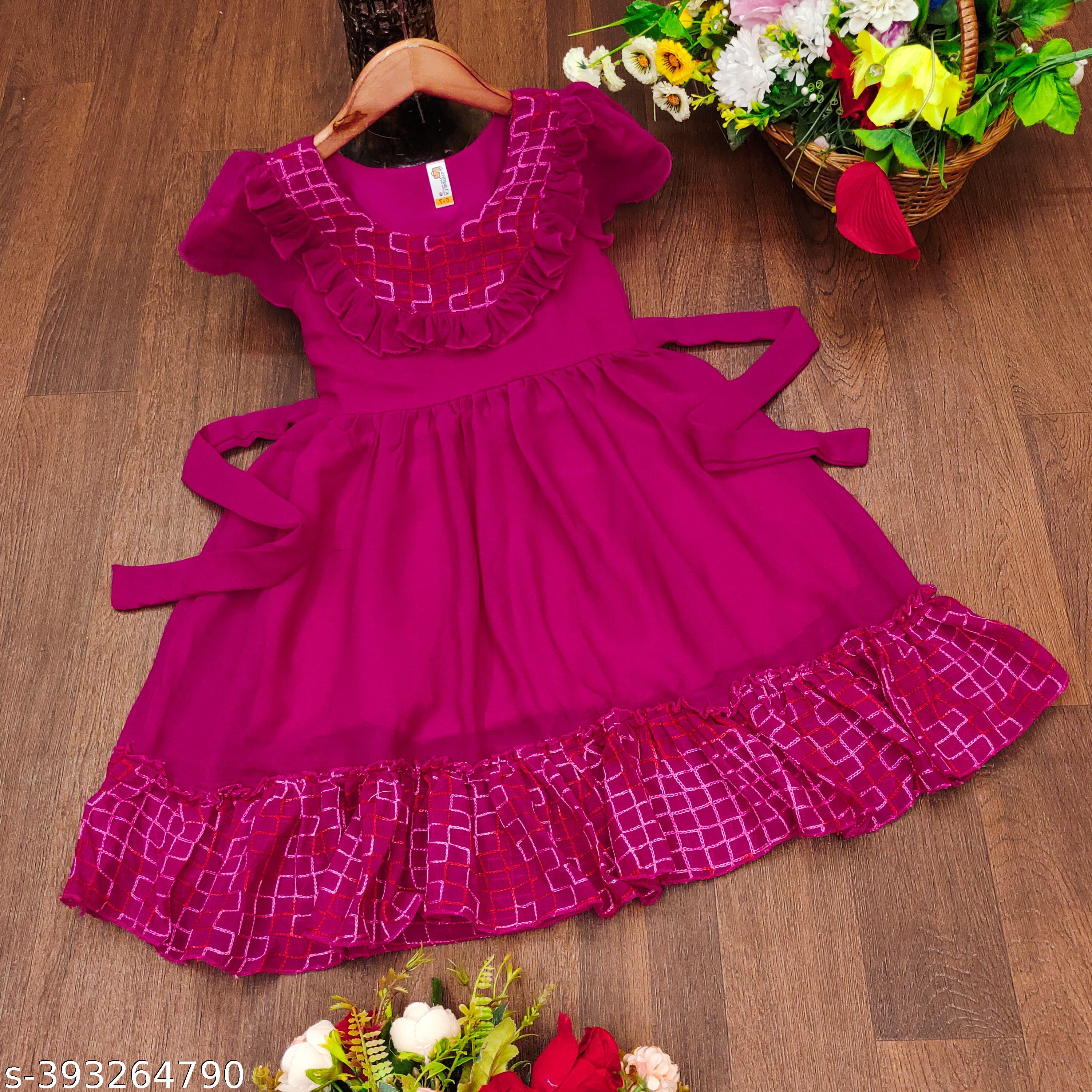 Girls Rani Pink A-Line Georgette Dress - Unixkart - View 4