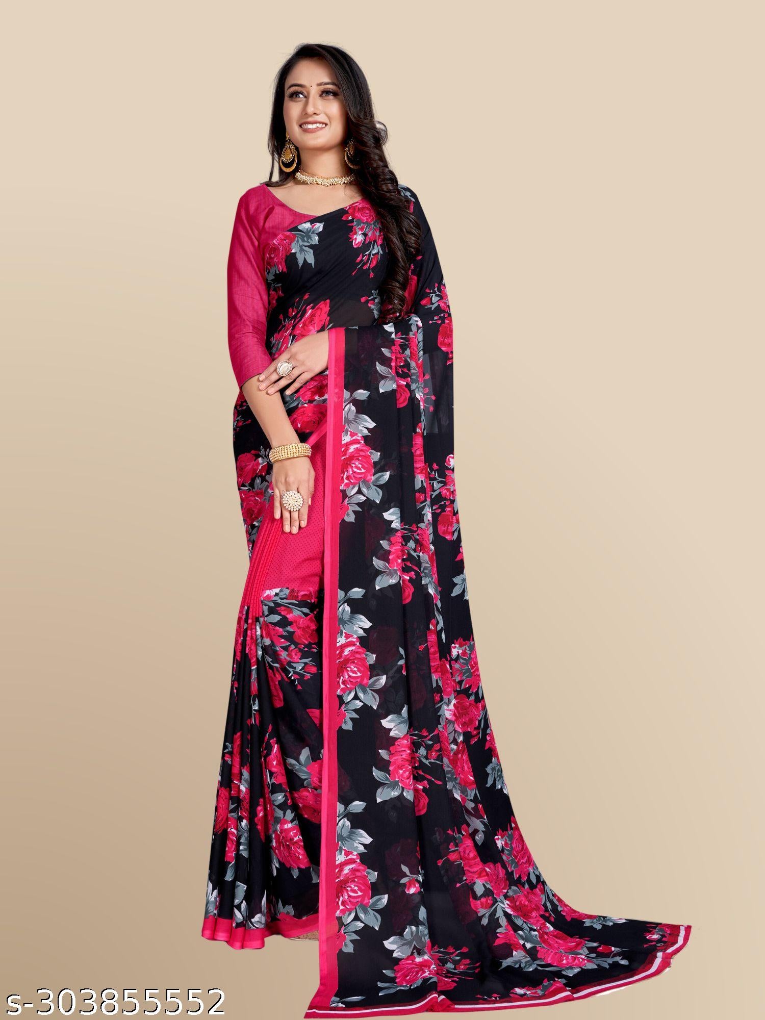 Floral Printed Georgettete Saree - Unixkart
