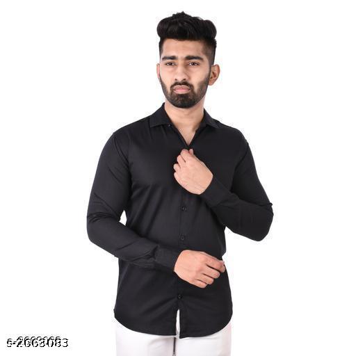 Men's Solid Spread Collar Black Shirt - Unixkart - View 4