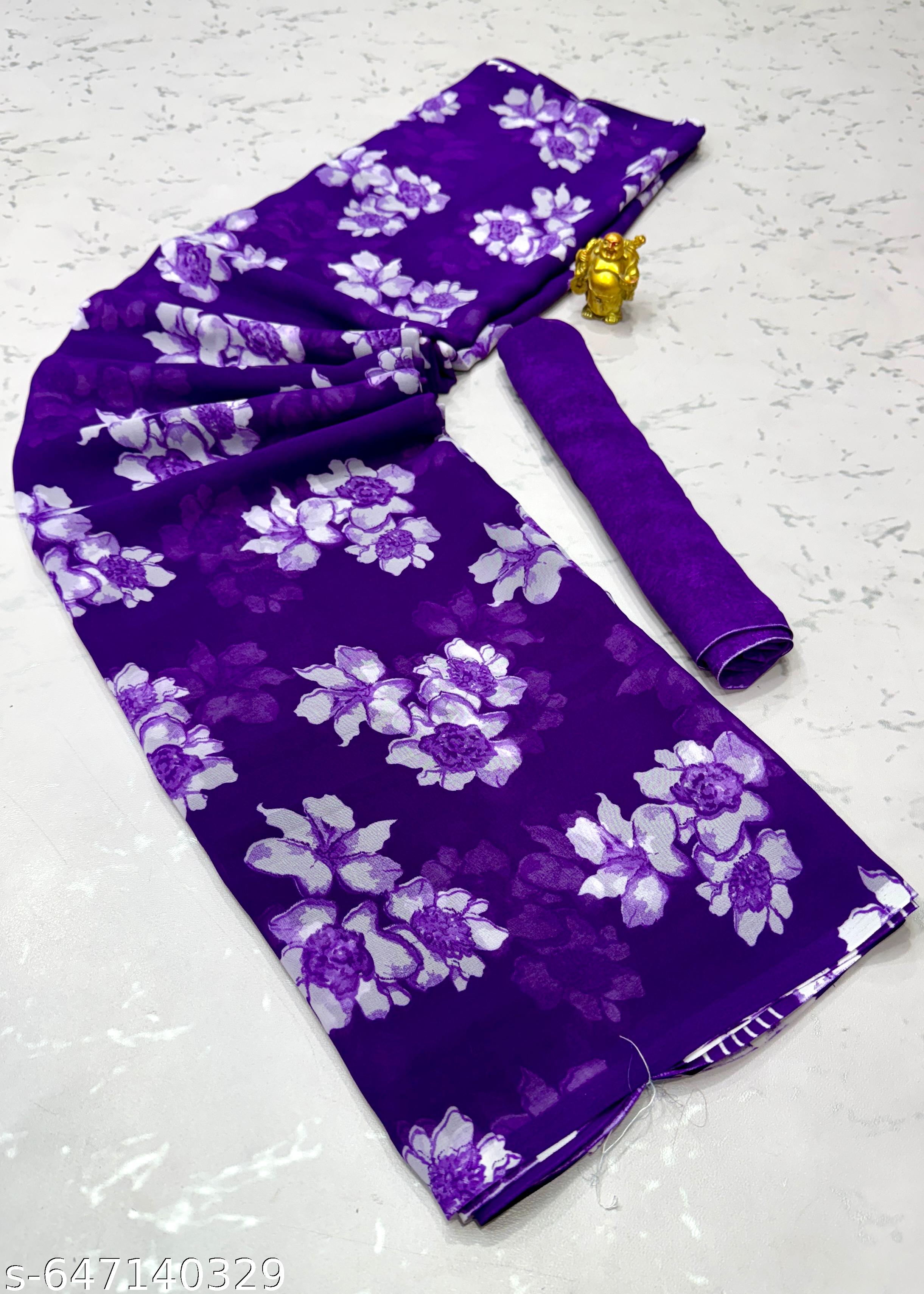 Lavender Weightless Printed Georgette Saree - Unixkart - View 4