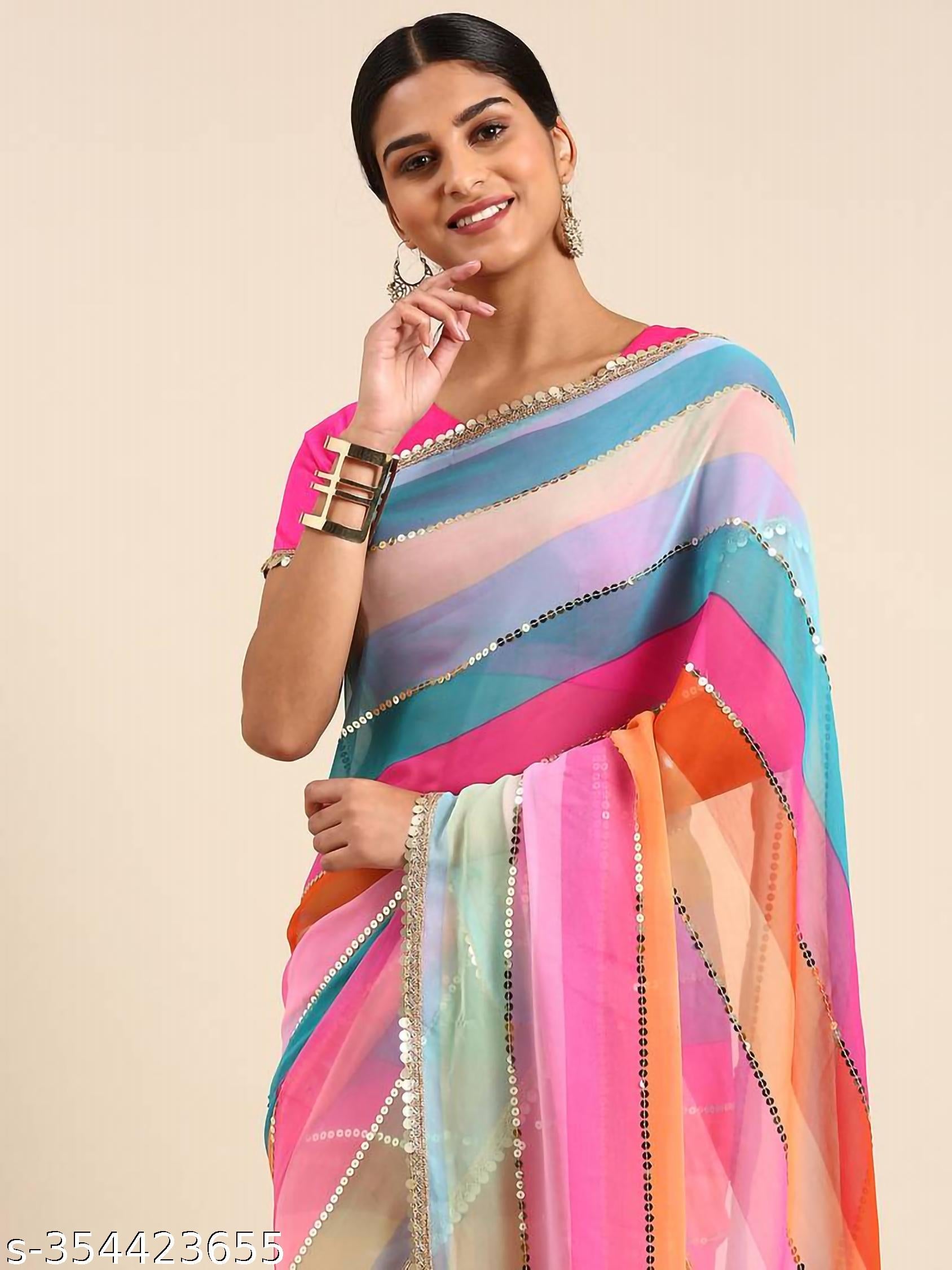Digital Print Bollywood Georgettete Saree (Multicolor, Pink) - Unixkart