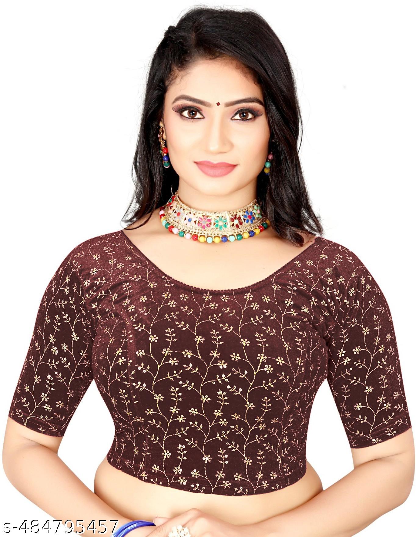 New Stylish Embroidery Blouse Stretchable Velvet Blouse New Trendy Designer Blousee New Design 2025 - Unixkart - View 4