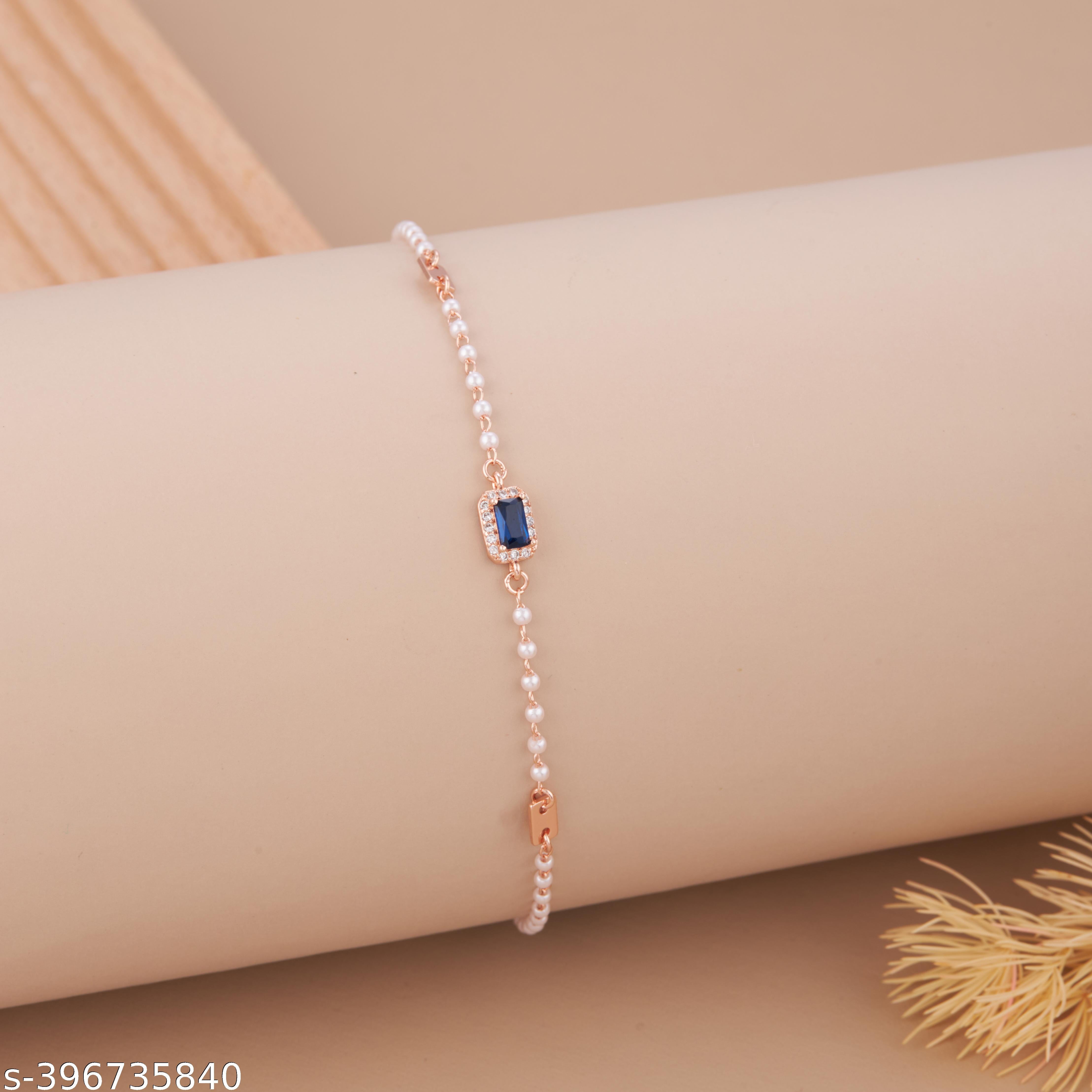 Elegant Rose Gold-Plated Pearl Chain Bracelet for Women and Girls - Unixkart - View 4
