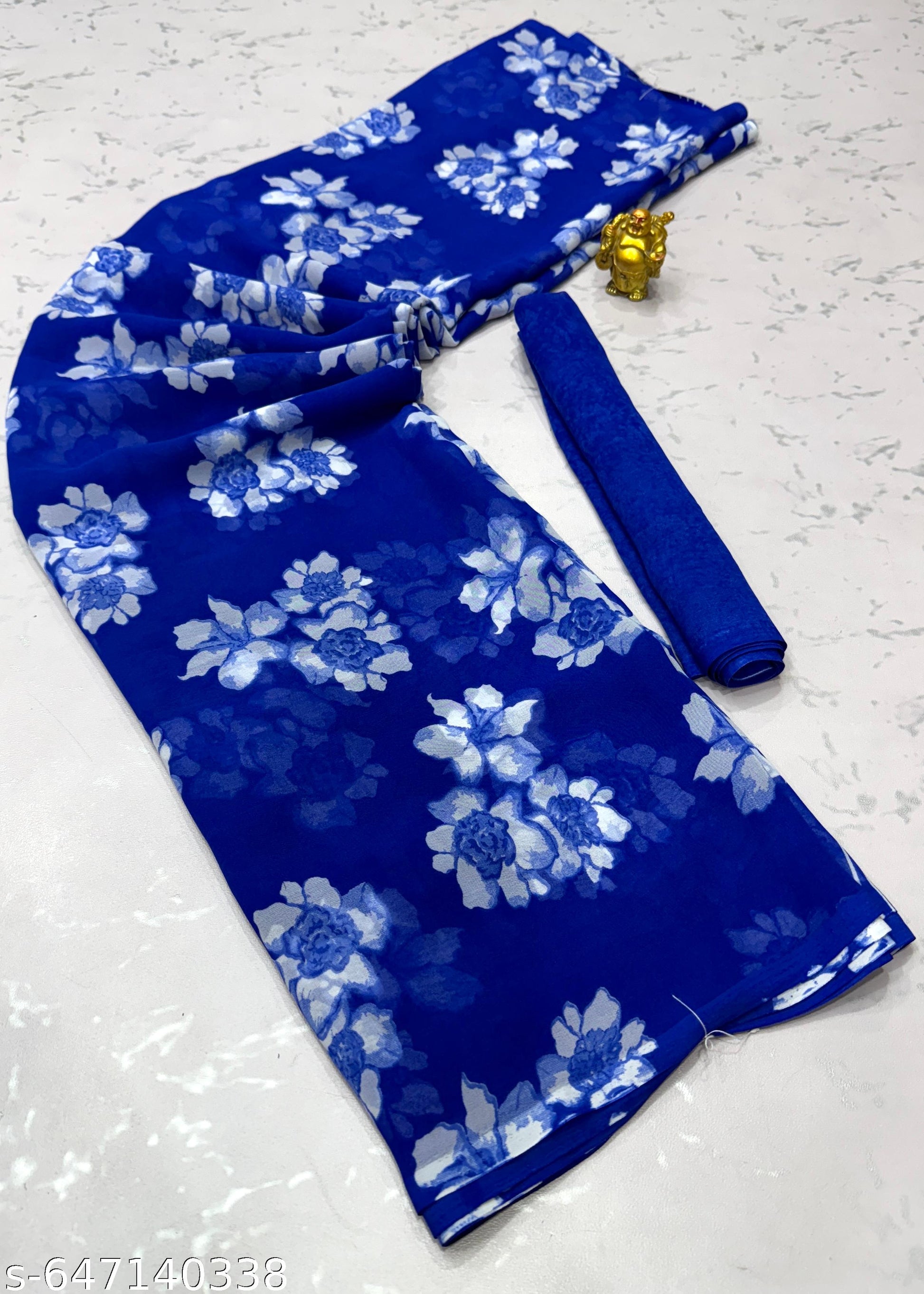 Blue Weightless Printed Georgette Saree - Unixkart - View 4