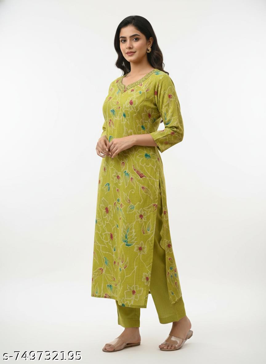 Women Floral Print A-line Kurti Khadi Silk Light Green Colour , Kurti under - Image 4