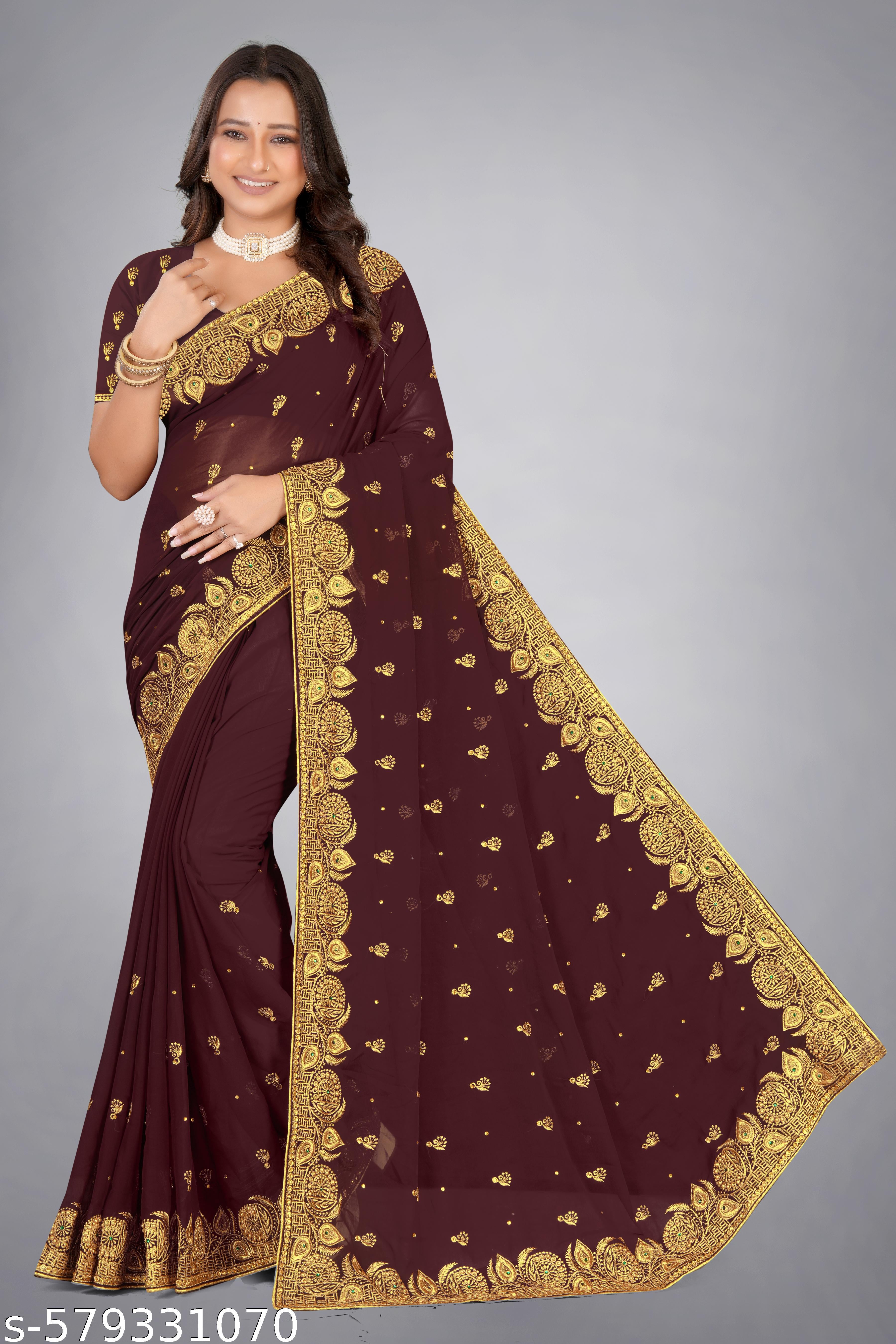 heavy Embroidery Work With Stone Work Saree - Unixkart