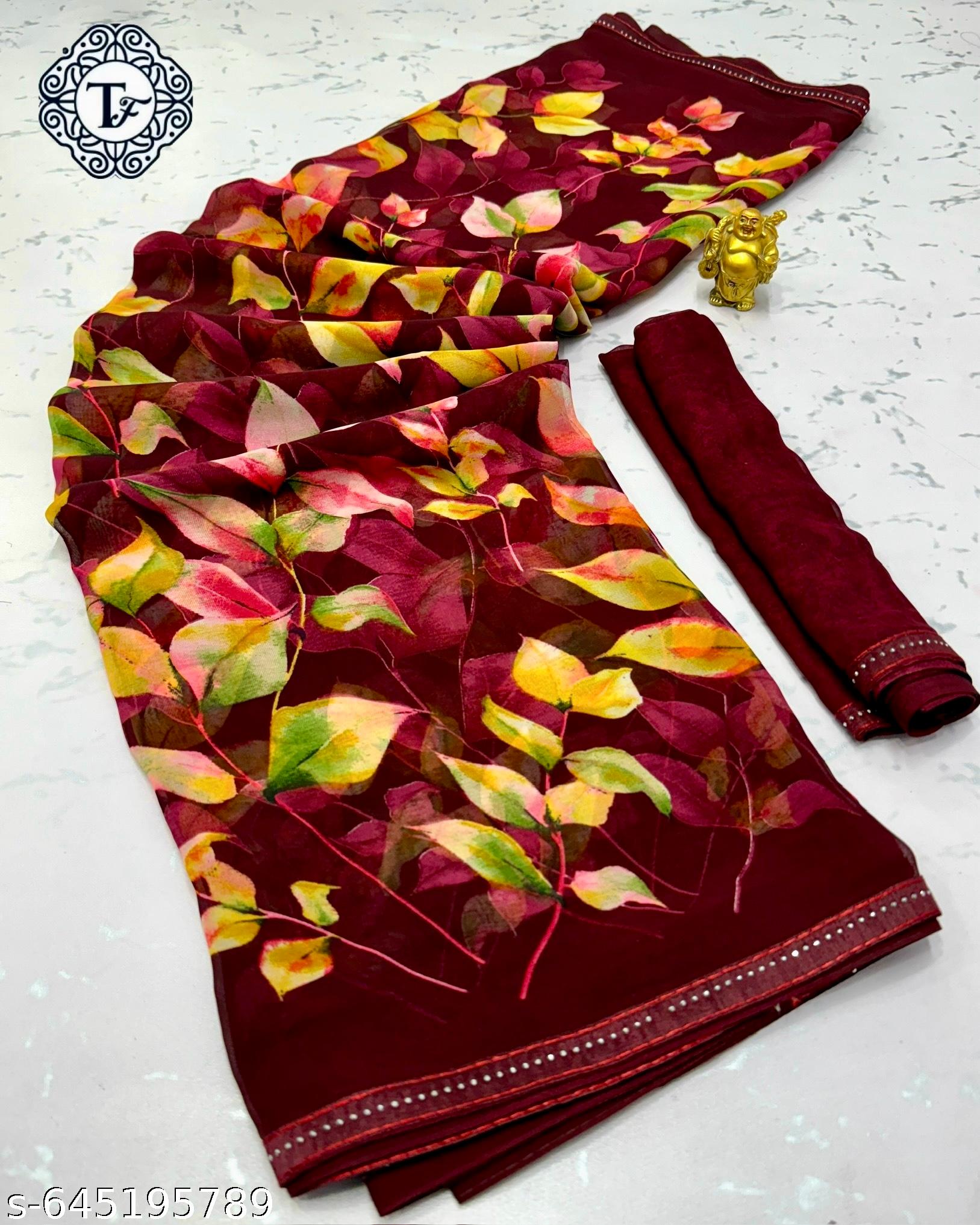 Weightless Printed Georgette Daily Wear Saree - Unixkart - View 4