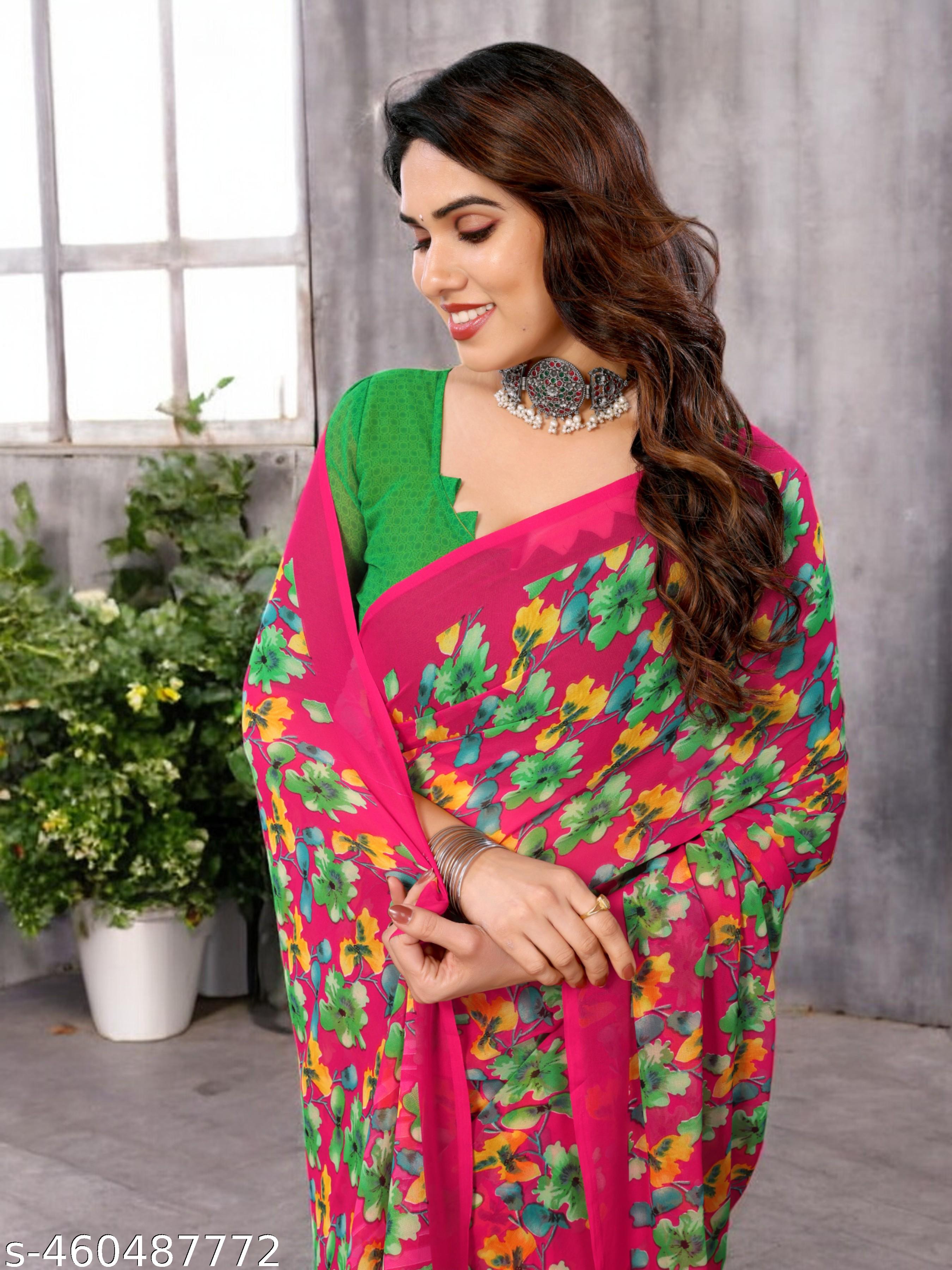 Women's Trending Daily Wear Floral Printed Pure Georgettete Saree - Unixkart - View 4