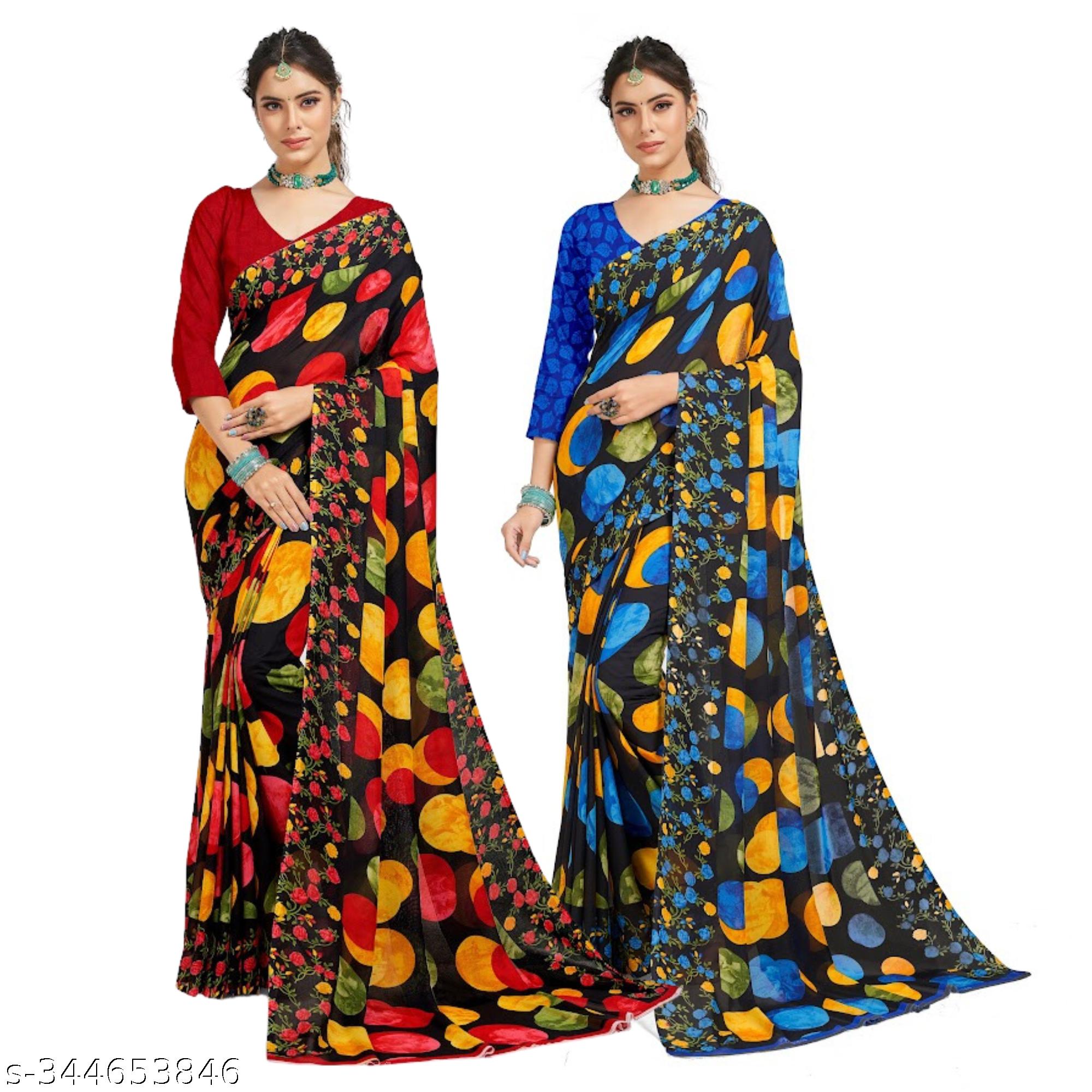 Daily Wear Georgettete Saree ,Pack of 2 Saree, Saree Combo - Unixkart - View 4
