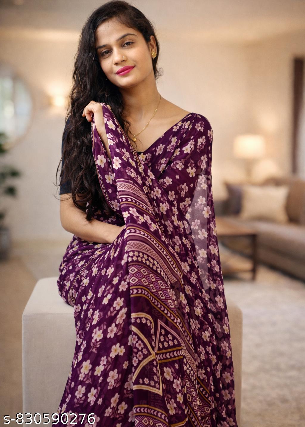 Daily Wear Weightless Printed Georgette Saree - Unixkart - View 4