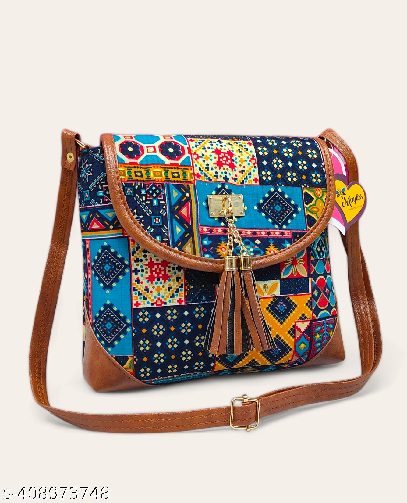 Attractive women Blue PU sling bags/Cotton Fabric sling bags for women/Full handwork bag/Party wear and wedding bag for women - Unixkart - View 4
