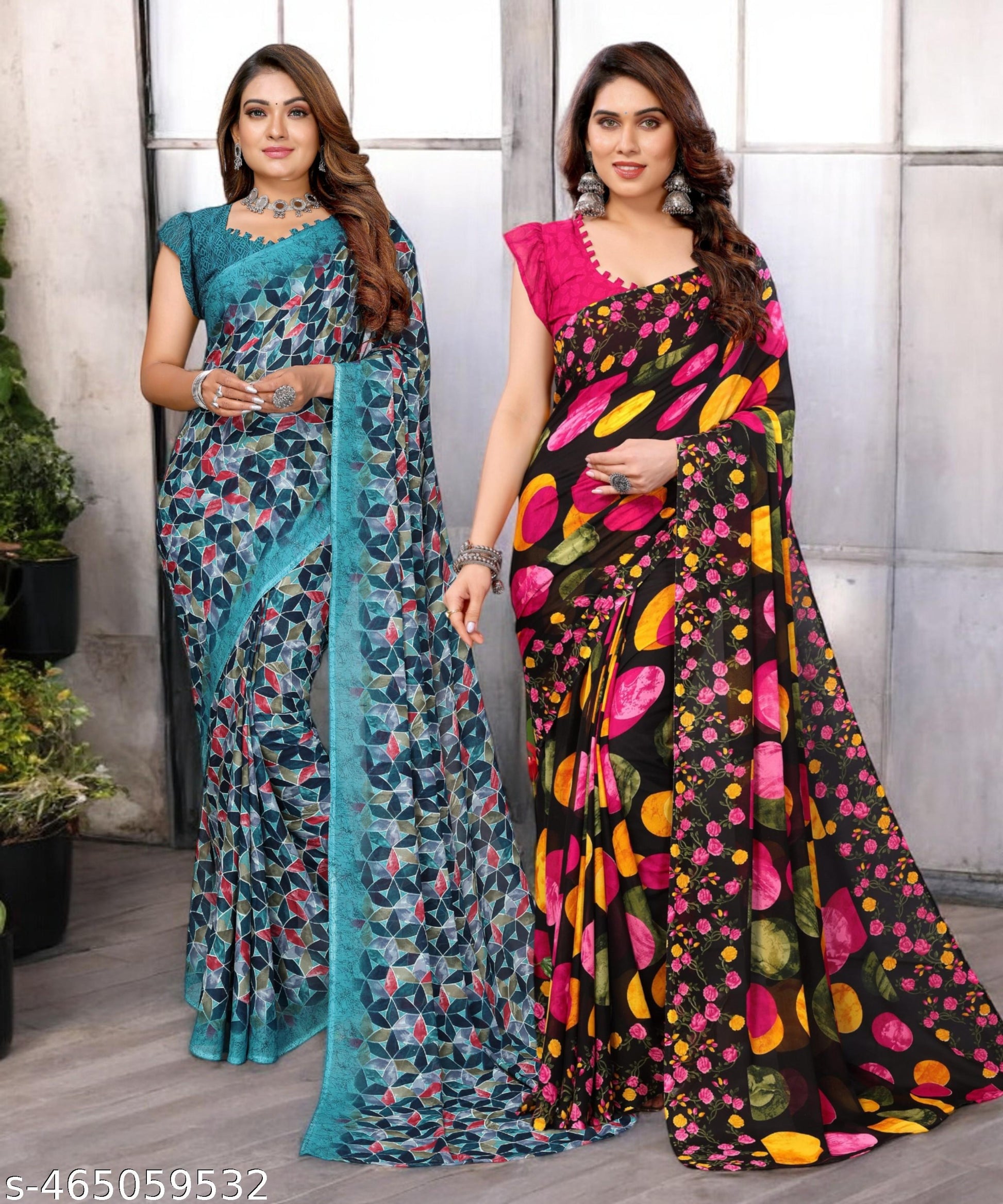 Combo Saree, Daily Wear Georgettete Sarees with blouse piece (Pack of 2) - Unixkart