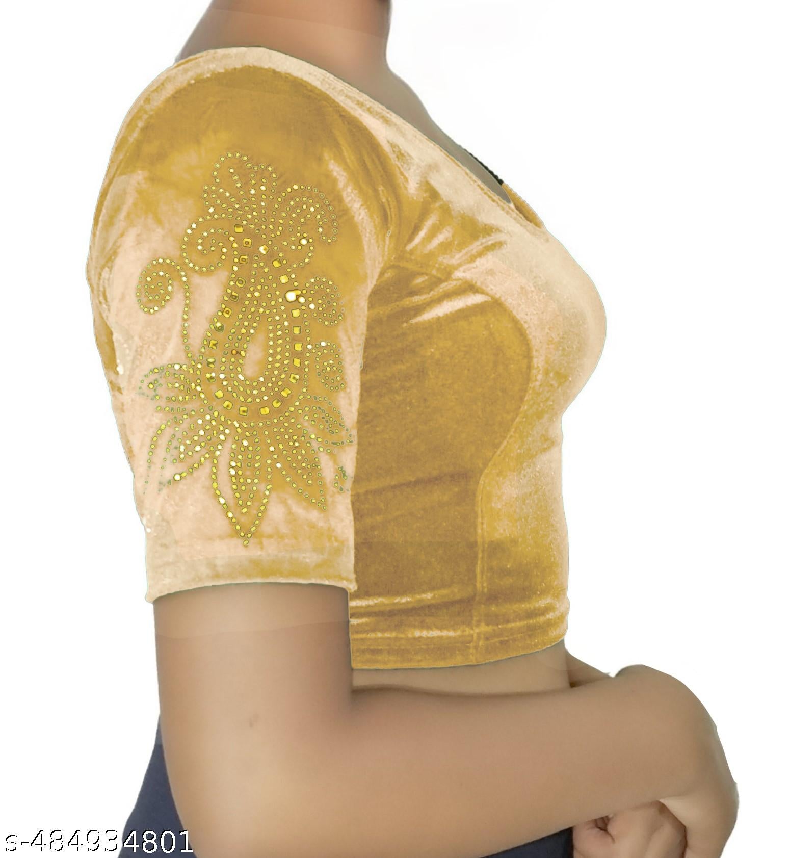New Designer Velvet Blouse with Stylish Golden Stone Work – Perfect for Festivals & Parties - Unixkart - View 4