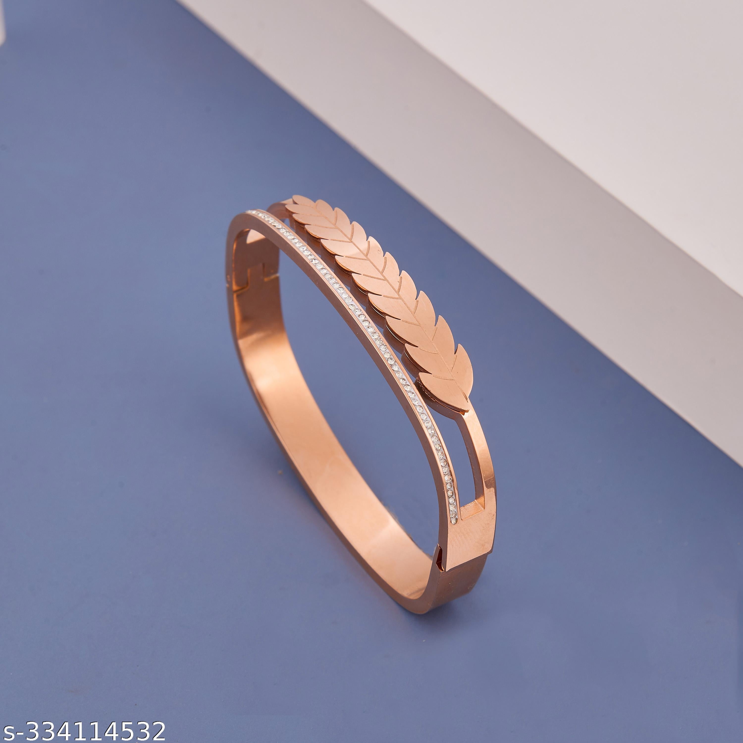 Stylish Rose Gold-Plated Leaf Design Bracelet for Women and Girls - Unixkart - View 4