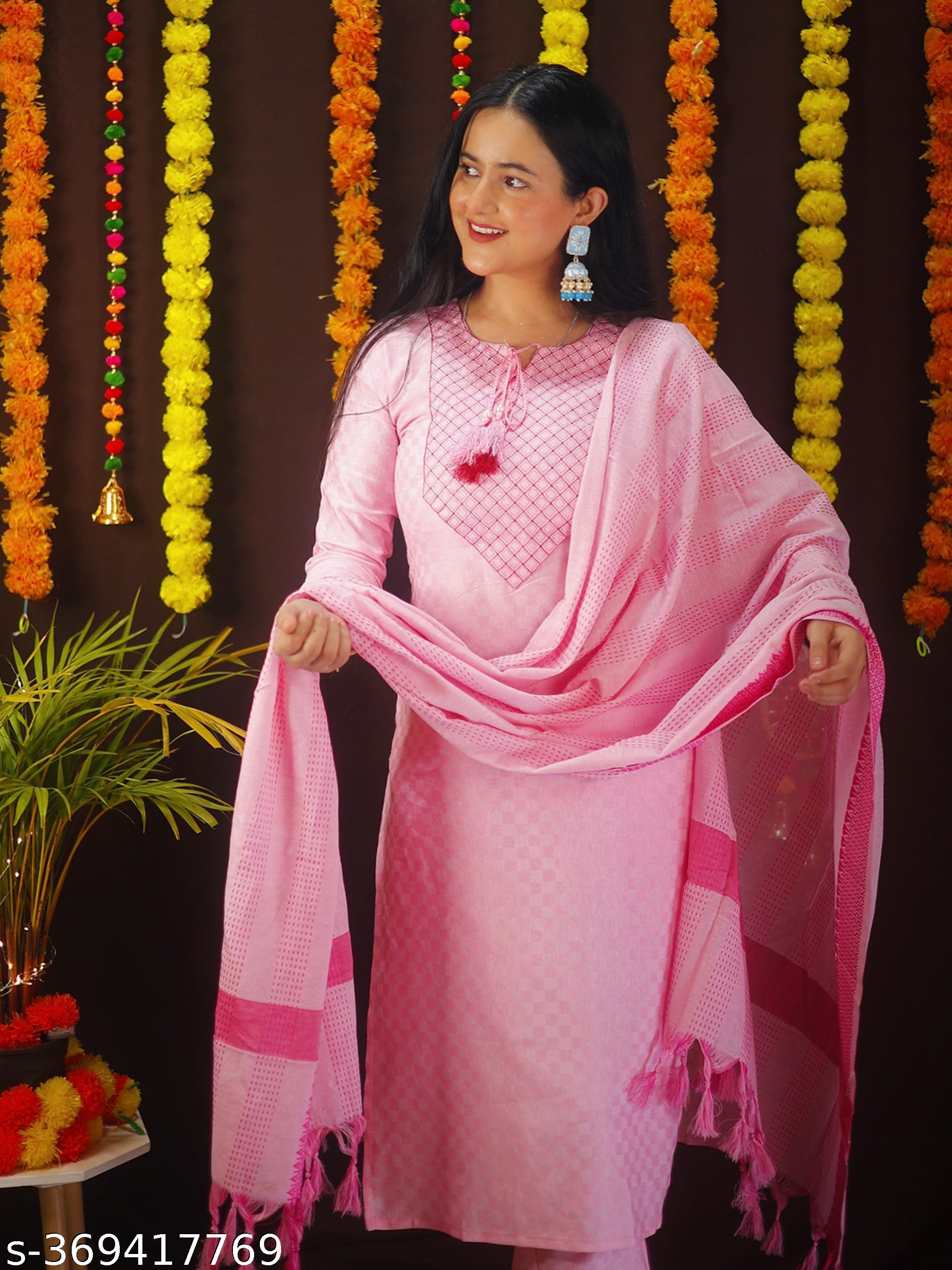 embroidered cotton kurti pant dupatta set - Image 4