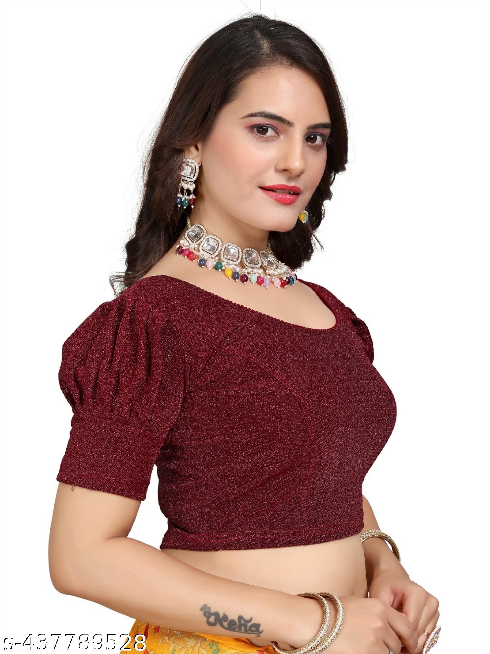 Fancy Readymade Stretchable Lycra Blouse Stylish Metallic Fugga Sleeve Designer Blouse - Unixkart - View 4