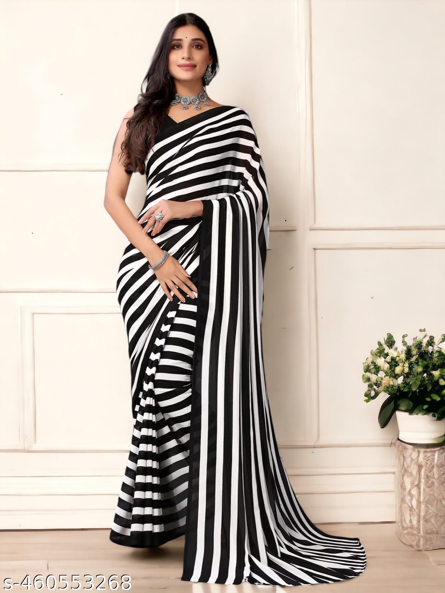 Women's Bollywood Daily Wear Zebra Printed Georgettete Saree - Unixkart