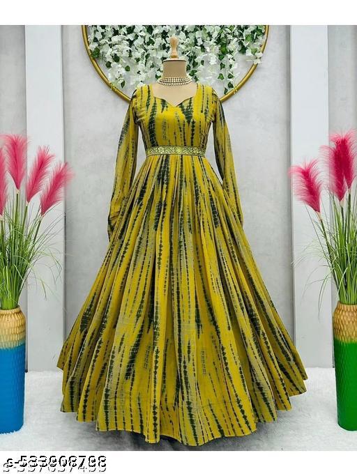 Women's poly Georgette Printed Party Wedding Fashion Gown - Image 4