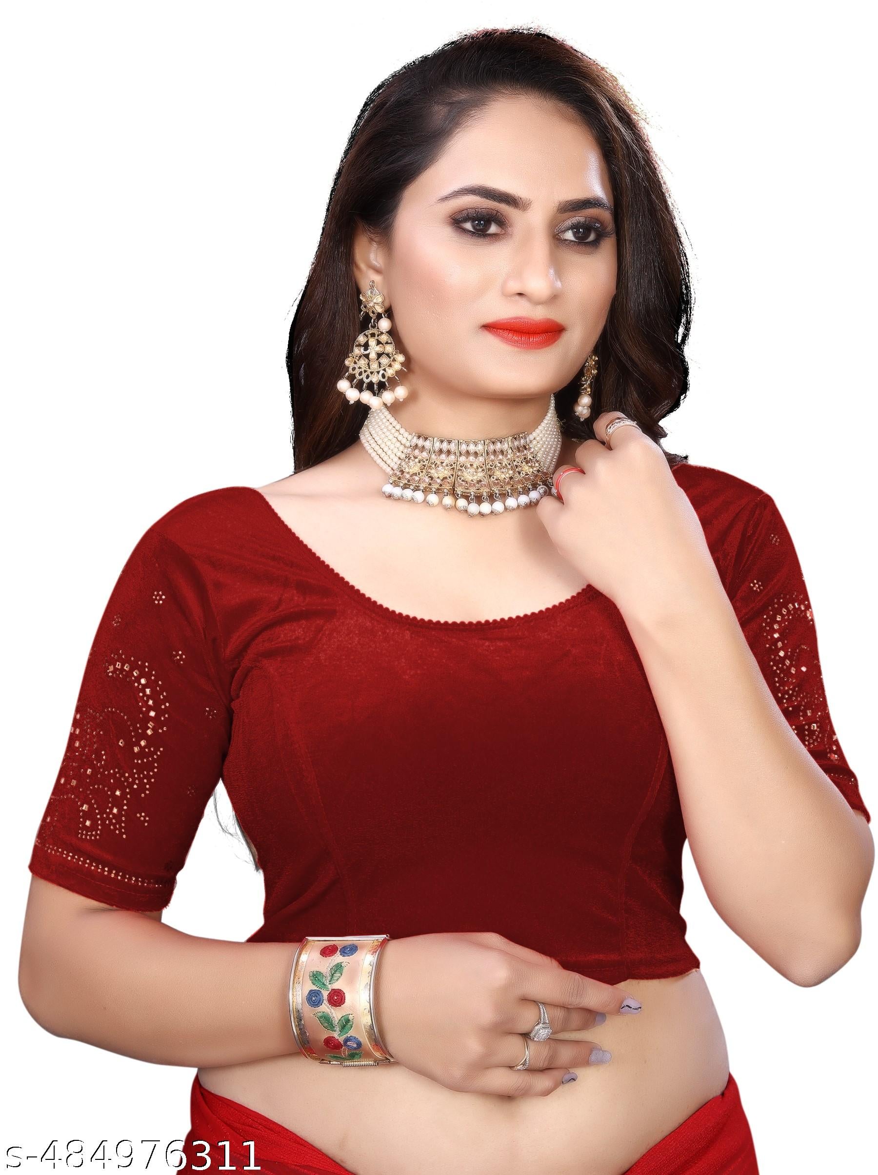 Readymade Blouse Latest Trendy Stone work Stretchable Velvet Blouse New Stylish Design 2025 Festival - Unixkart - View 4