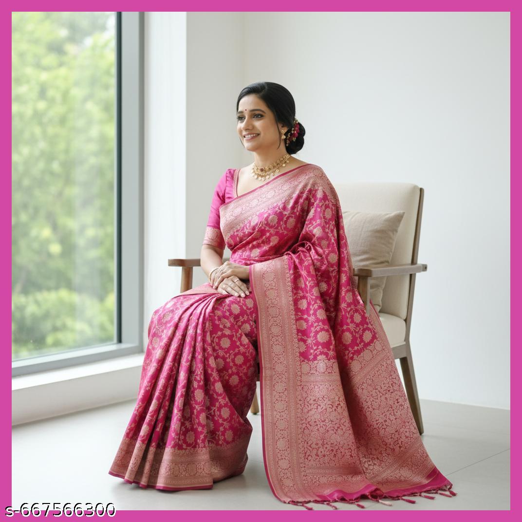 Women's Pure Kanjivaram Silk Saree Banarasi Soft Sari With Blouse Piece For Wedding - Unixkart - View 4