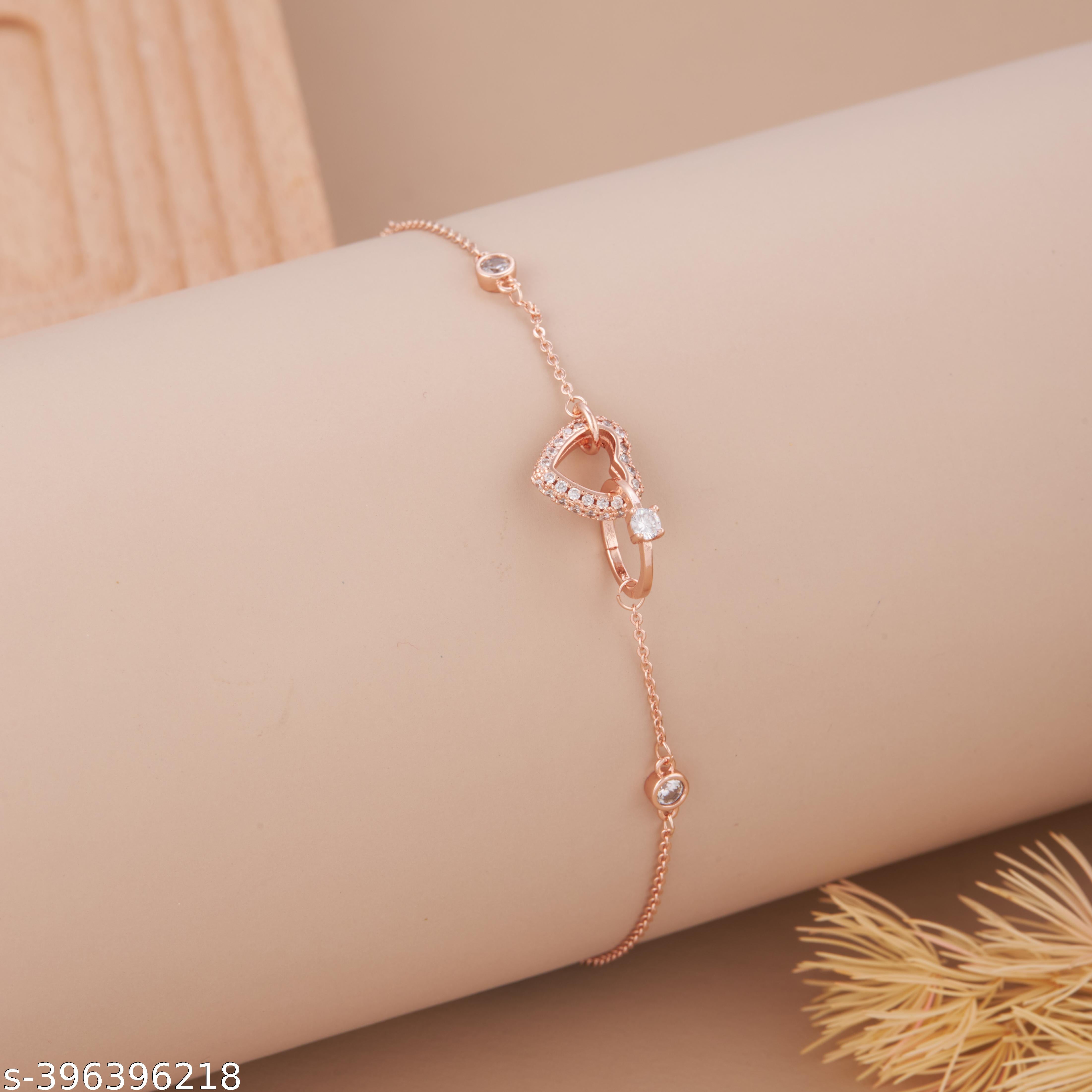 Elegant Rose Gold-Plated Infinity Design Bracelet with American Diamond Accents for Women and Girls - Unixkart - View 4
