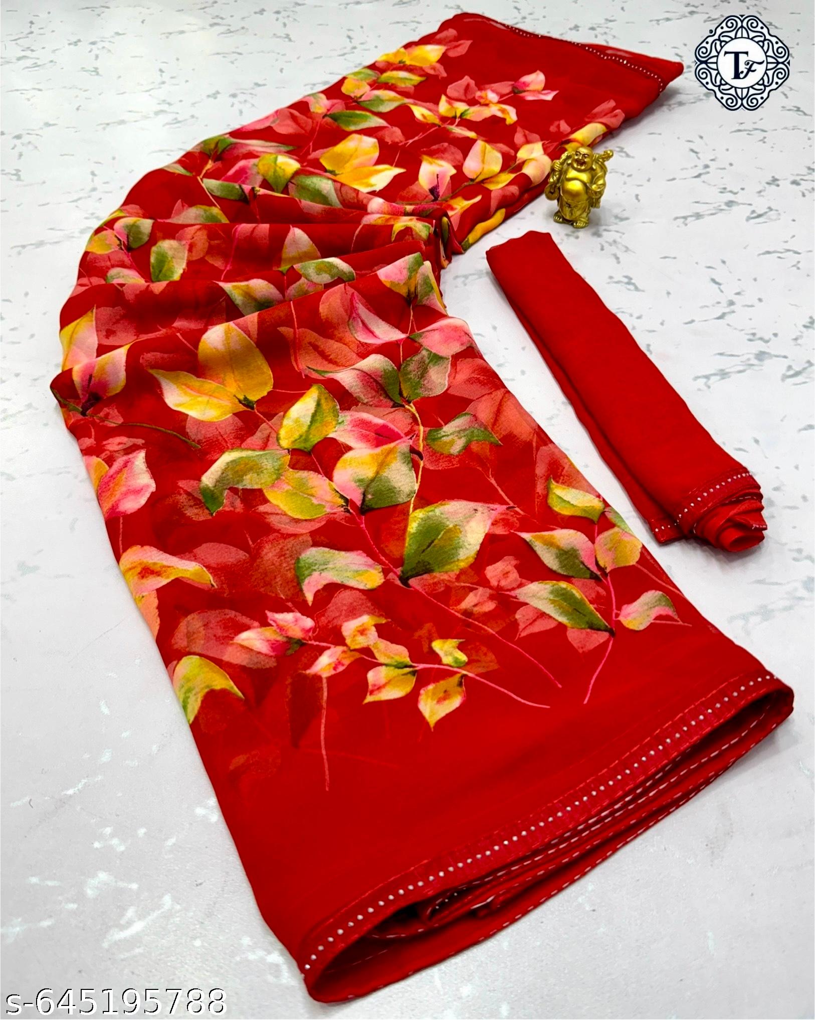 Weightless Printed Georgette Daily Wear Saree - Unixkart - View 4