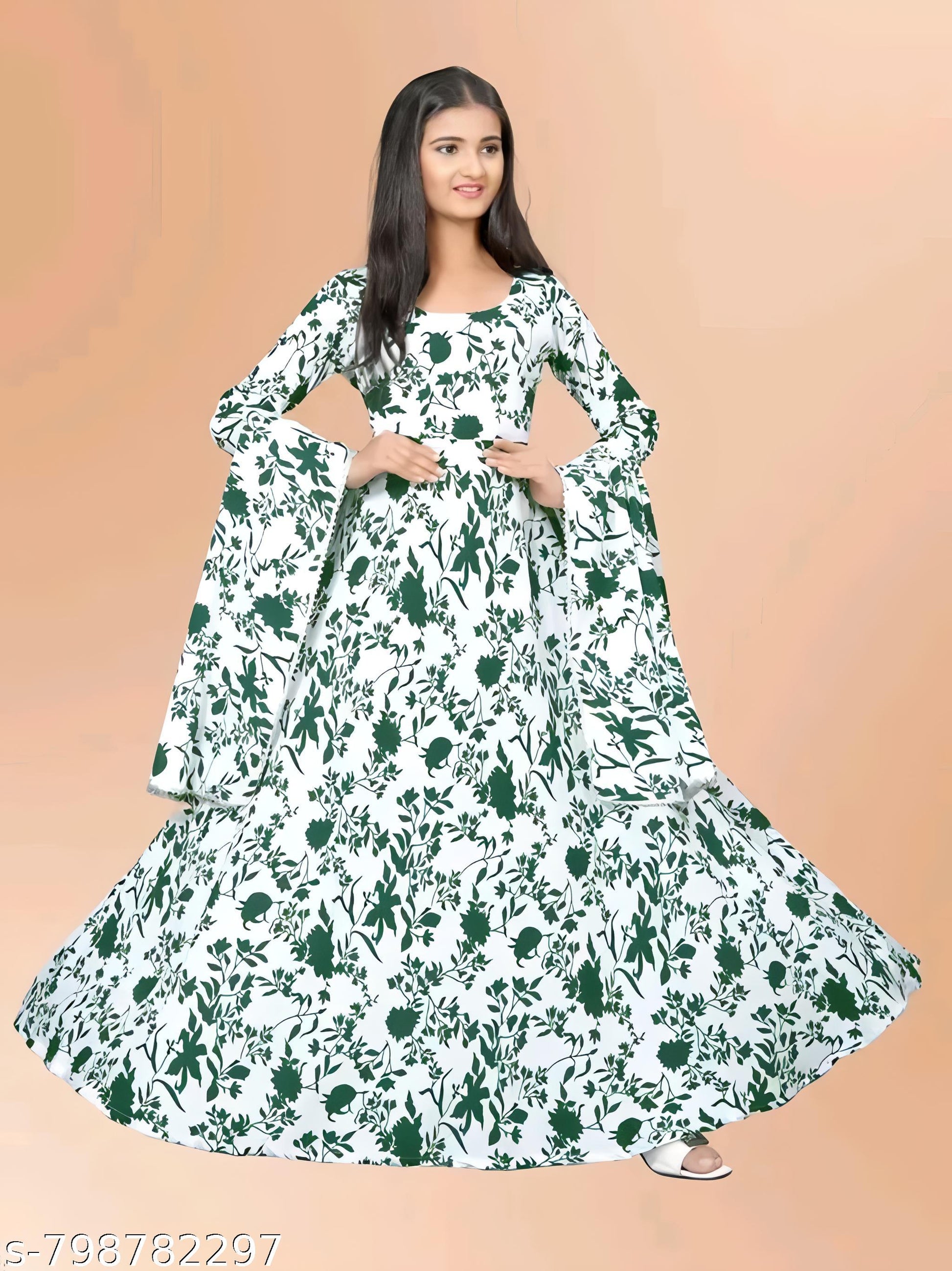 Women's Floral Anarkali Style Long Gown - Unixkart - View 4