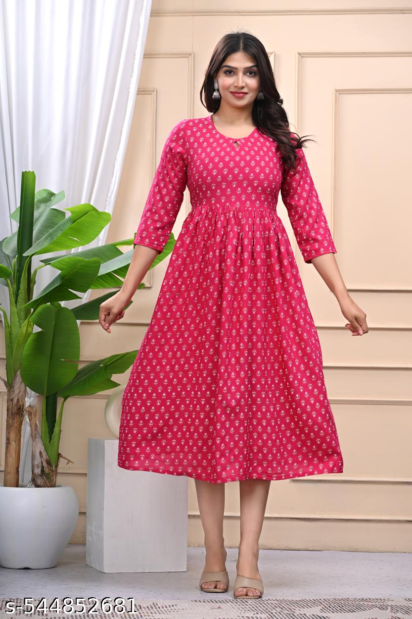 Women's Printed Gather Kurti - Unixkart - View 4
