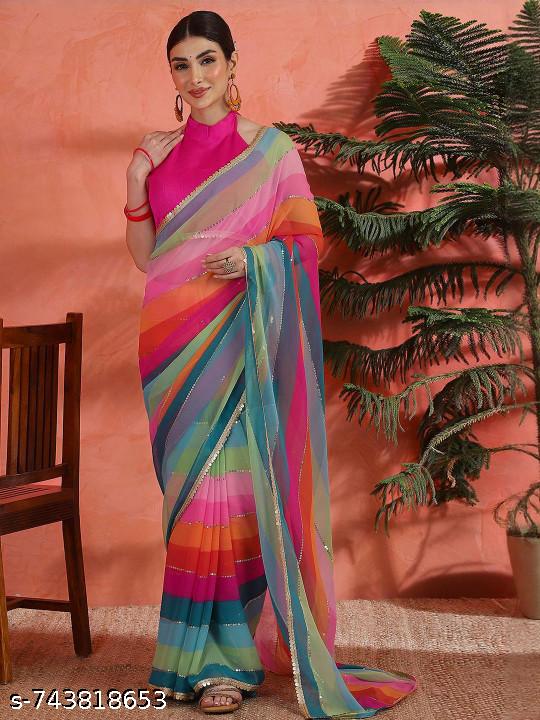 Trendy multicolor Georgatte saree' - Unixkart