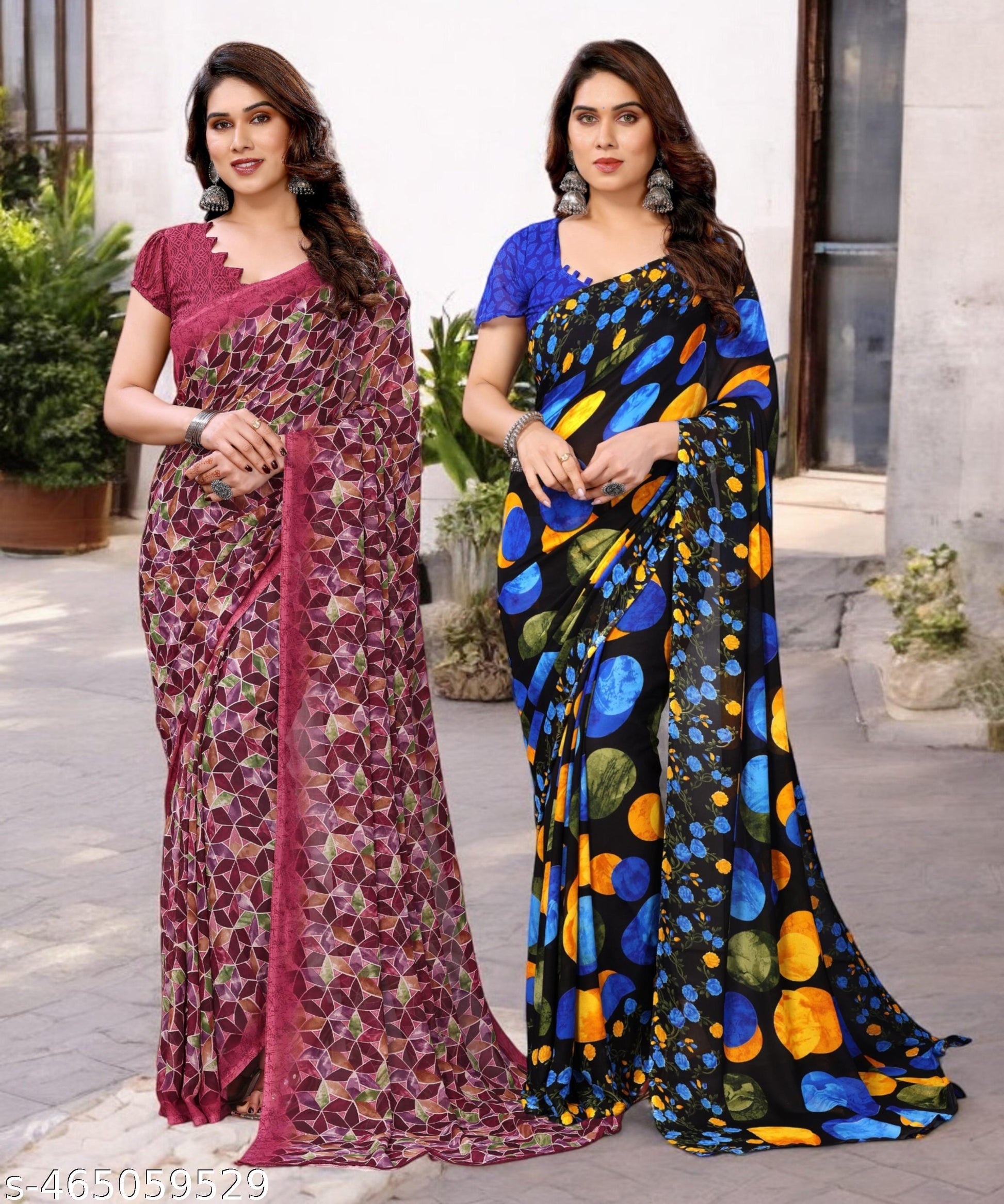Combo Saree, Daily Wear Georgettete Sarees with blouse piece (Pack of 2) - Unixkart - View 4