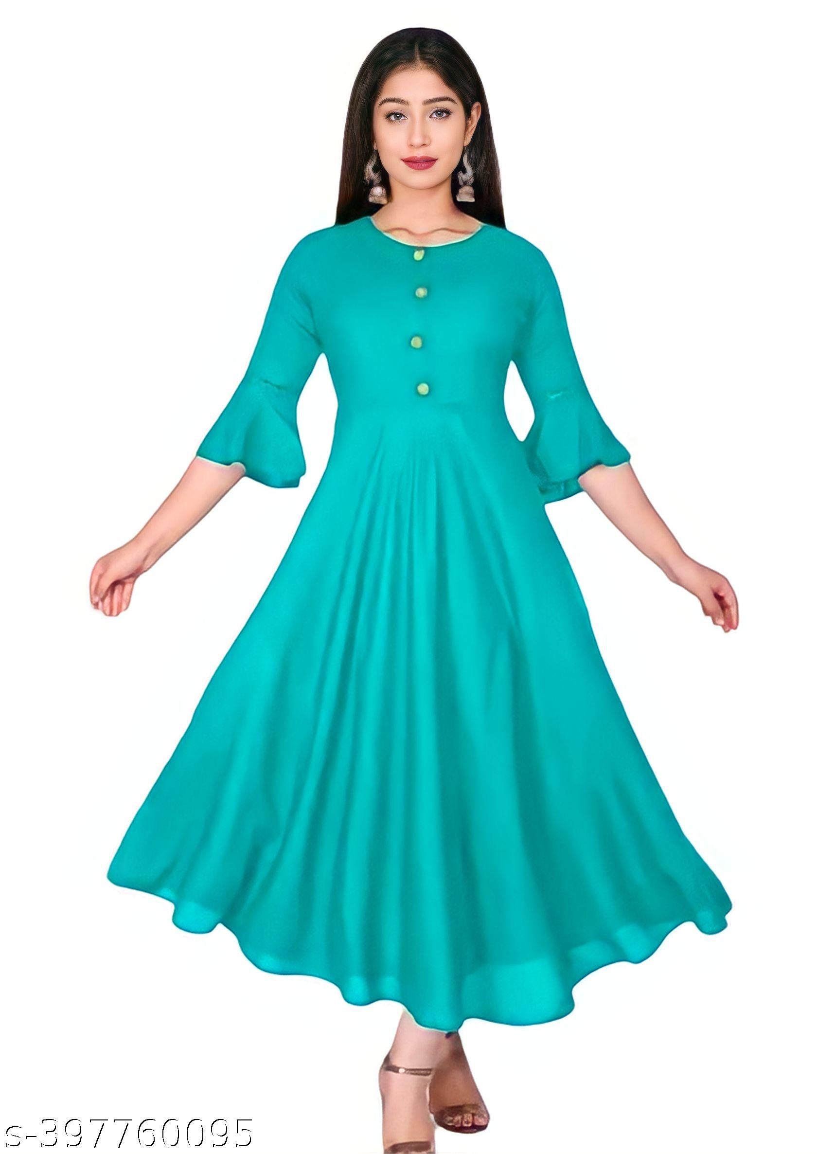 Women's Anarkali Solid Rayon Fit & Flare Gown Kurti - Unixkart - View 4