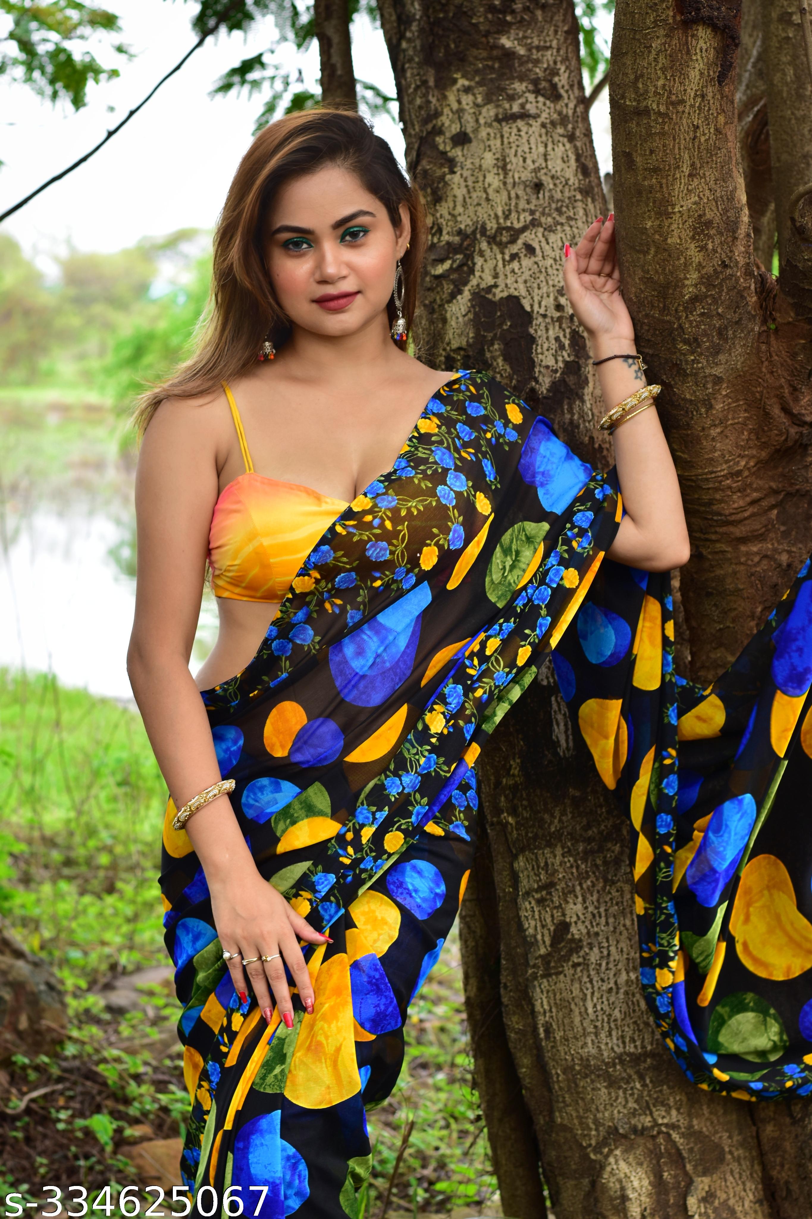Printed Daily wear Georgettete Saree for Women - Unixkart - View 4