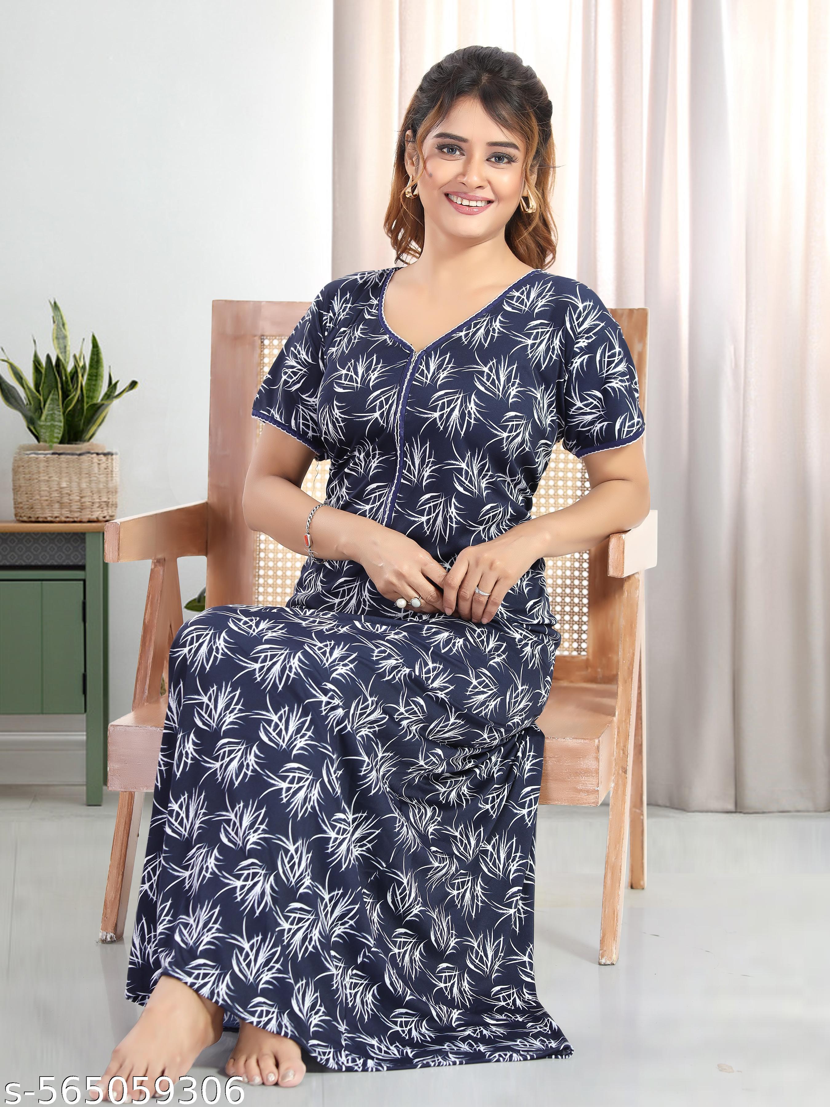Floral Printed Maxi Nighty with Front Zip - Unixkart - View 4