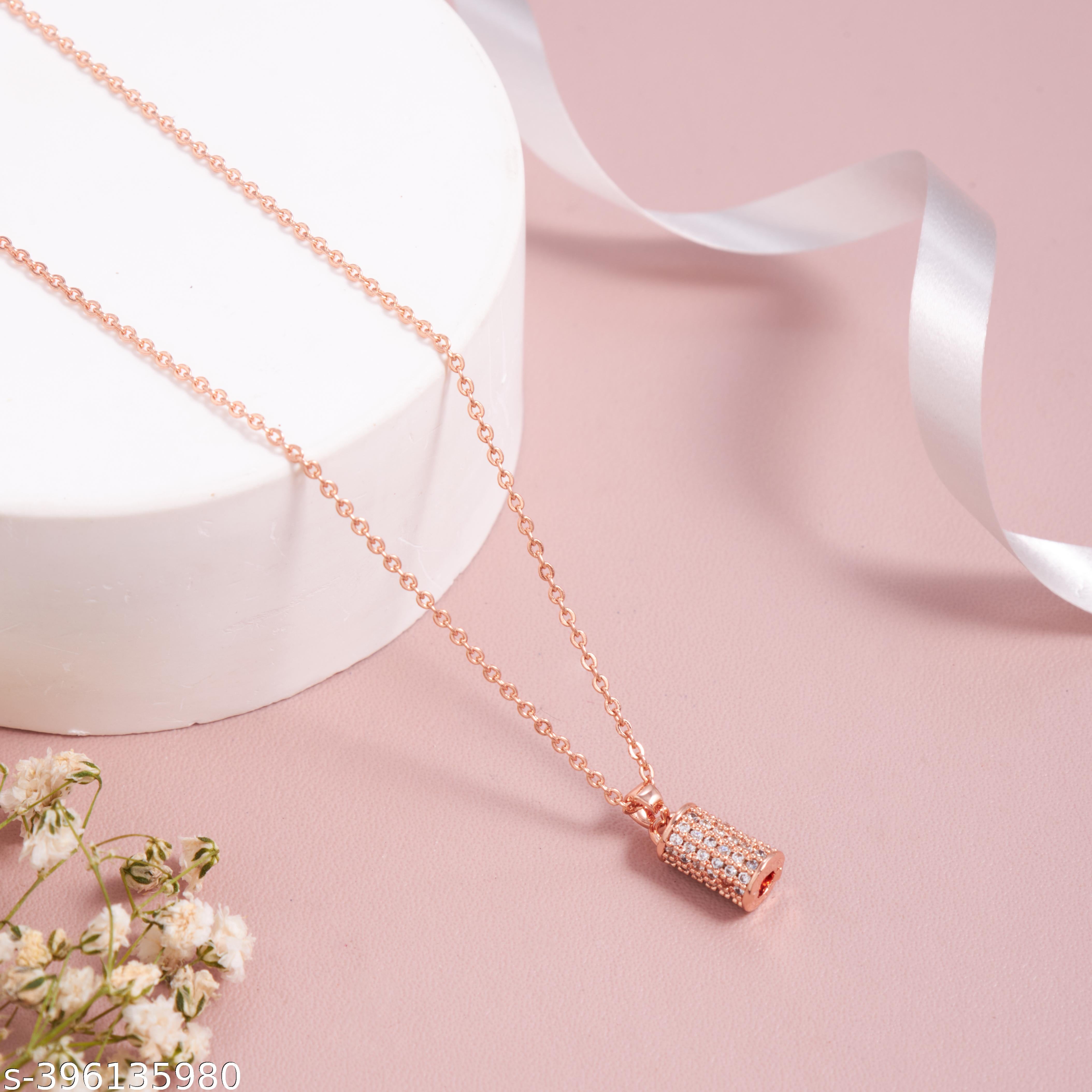 Rose Gold-Plated Cylinder Pendant Tanmaniya Necklace for Women and Girls - Unixkart - View 4