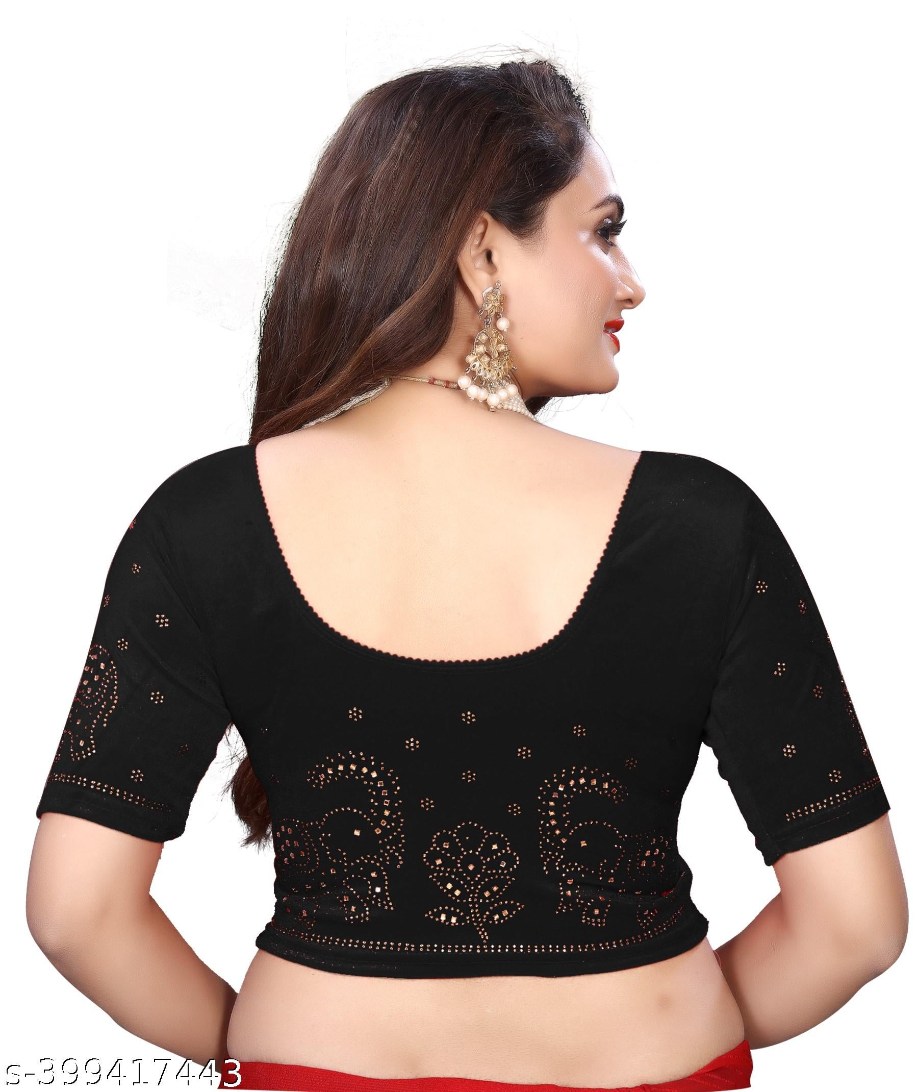 Elegant Stretchable Velvet Blouse: Golden Diamond Work Edition - Unixkart - View 4