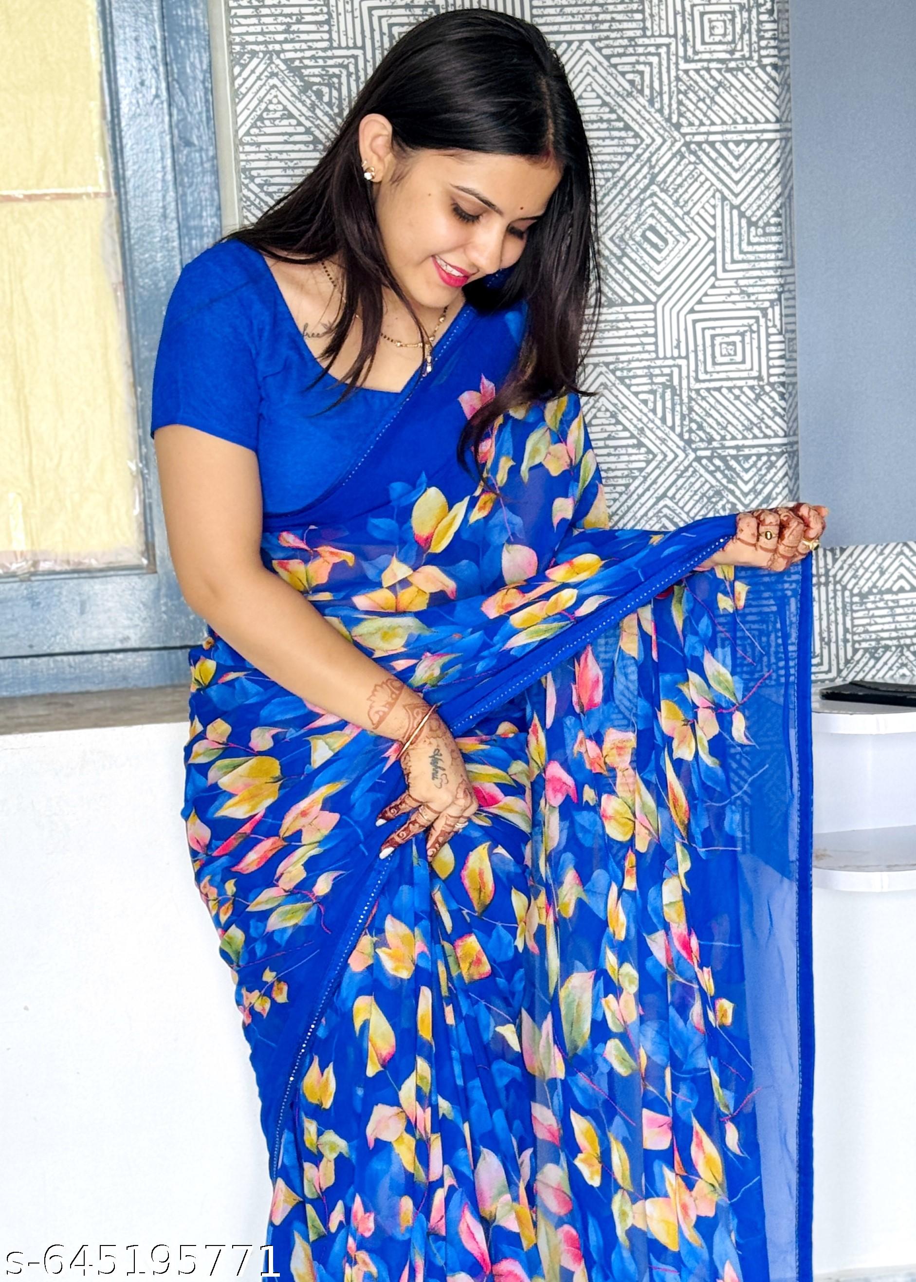 Weightless Printed Georgette Daily Wear Saree - Unixkart - View 4