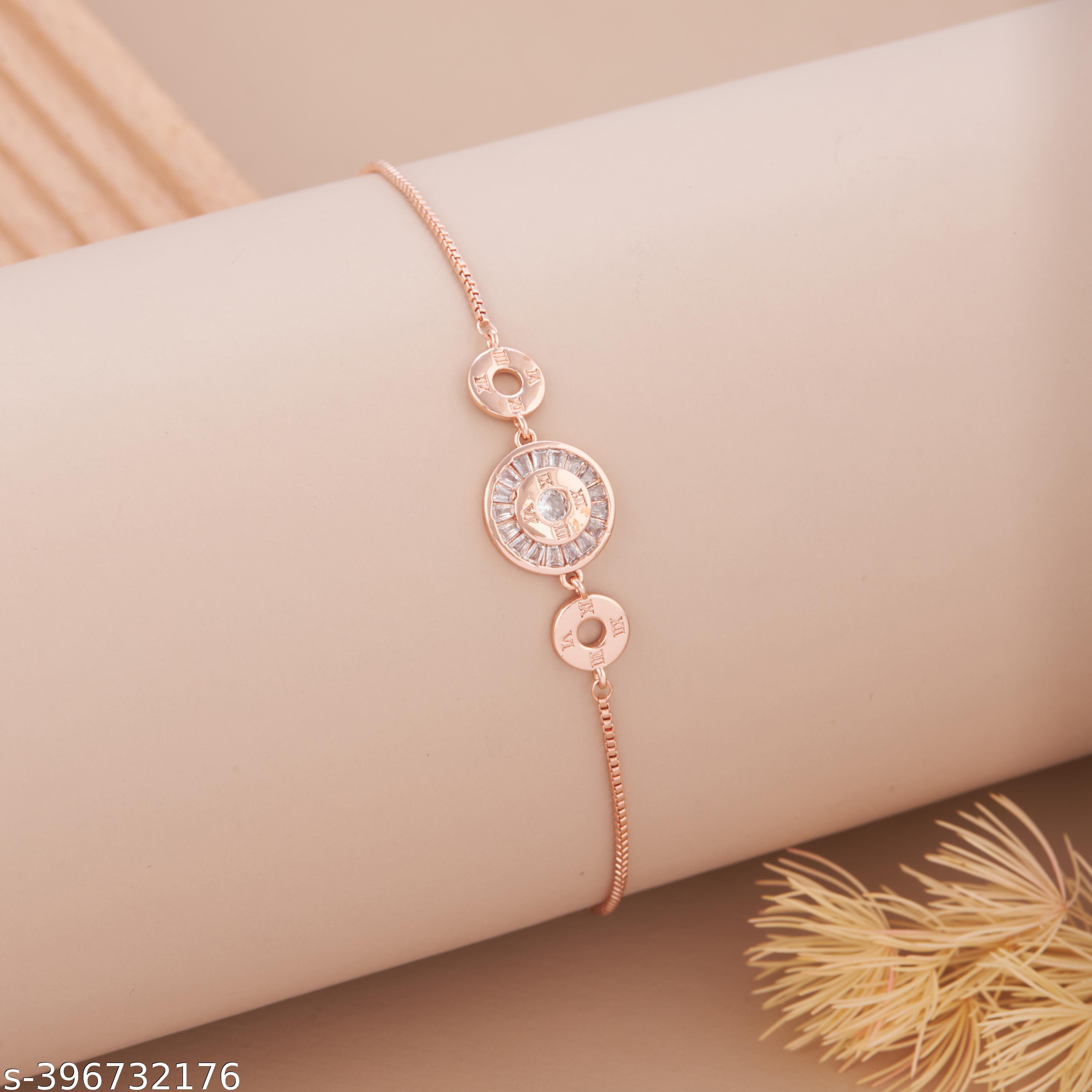 Elegant Rose Gold-Plated Circular American Diamond Bracelet for Women and Girls - Unixkart - View 4